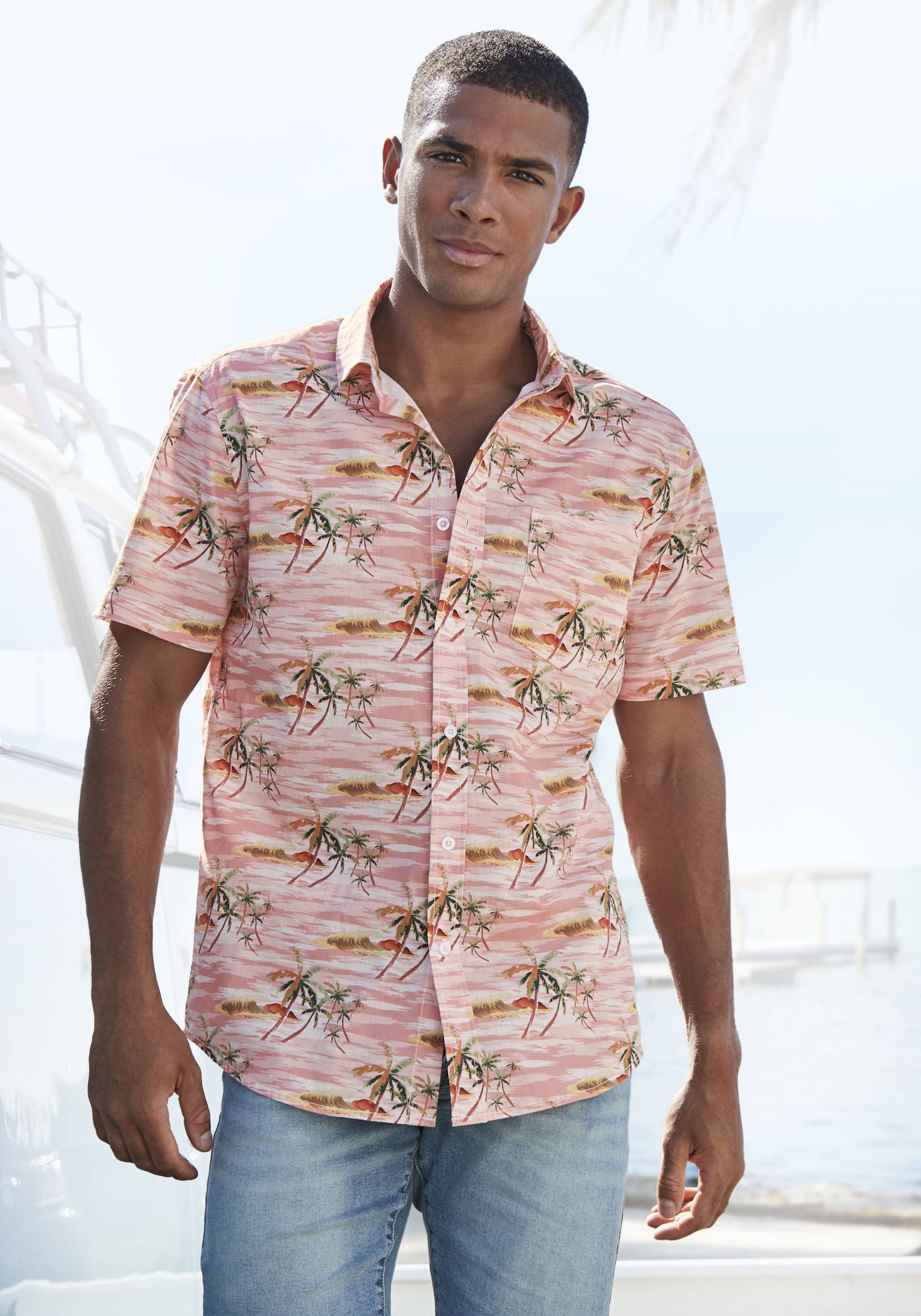 Beachtime Hawaiihemd, Regular Fit, Kurzarm, Freizeithemd mit Palmenprint, reine Baumwolle von Beachtime