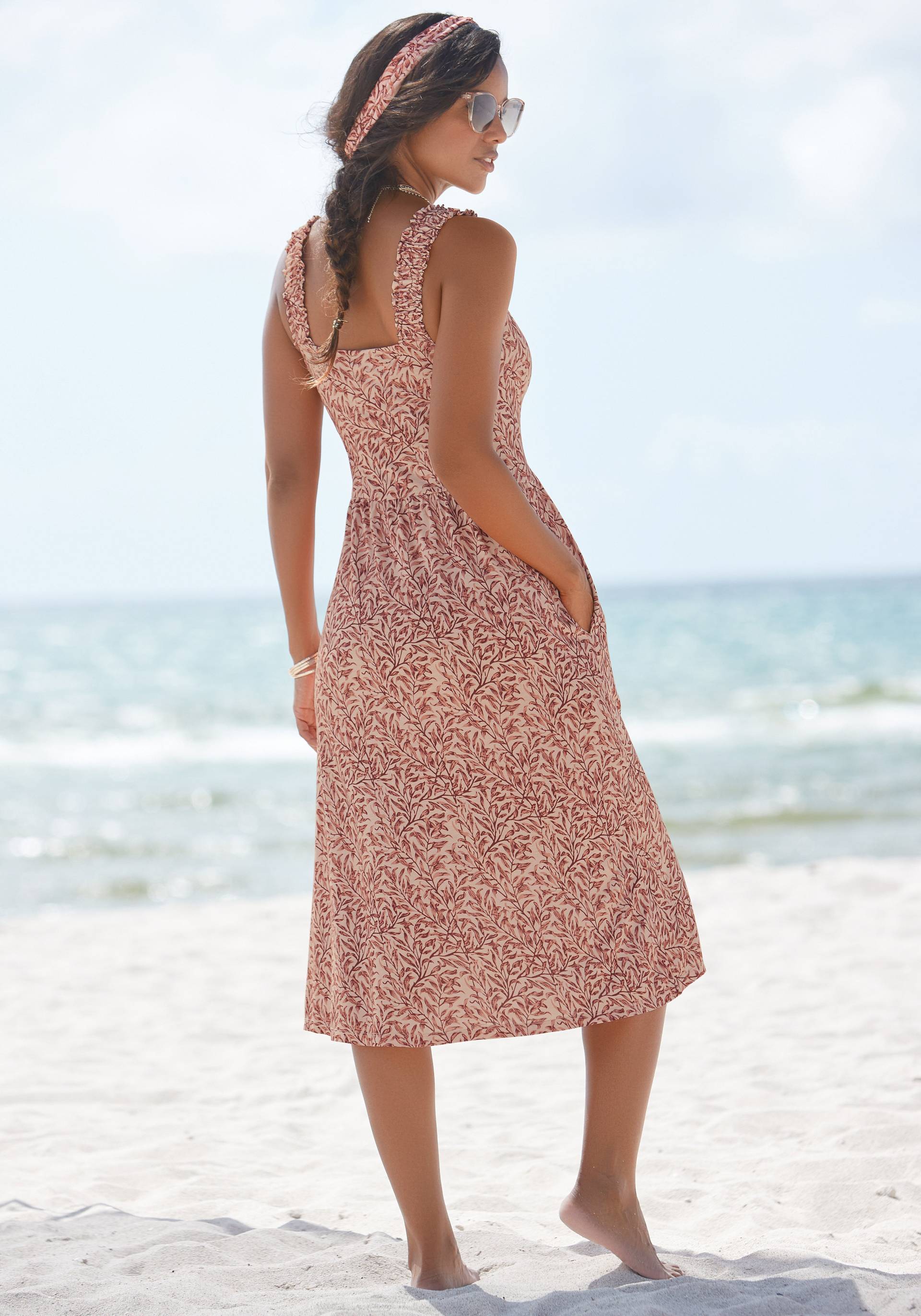 Beachtime Jerseykleid, mit Blätterdruck und Taschen, leichtes Strandkleid, Sommerkleid von Beachtime