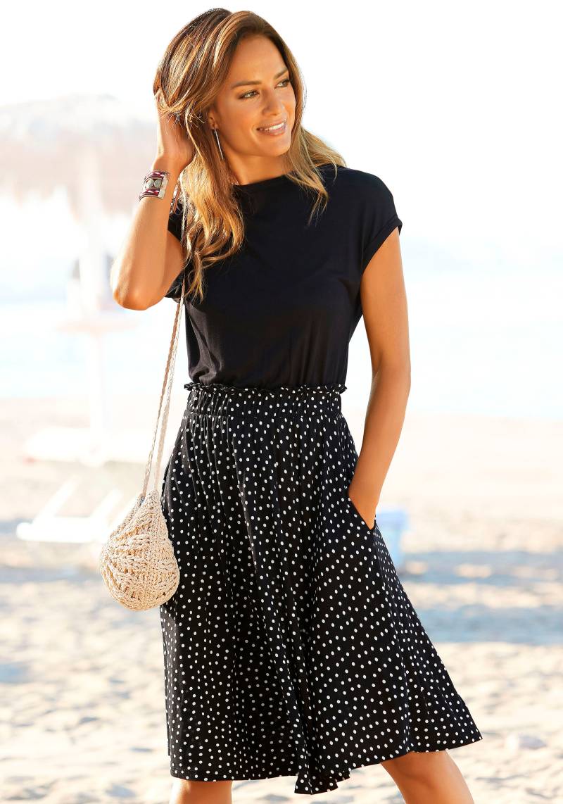 Beachtime Jerseykleid, mit Paperbag-Bund und Taschen, Druckkleid, sommerlich, elegant von Beachtime