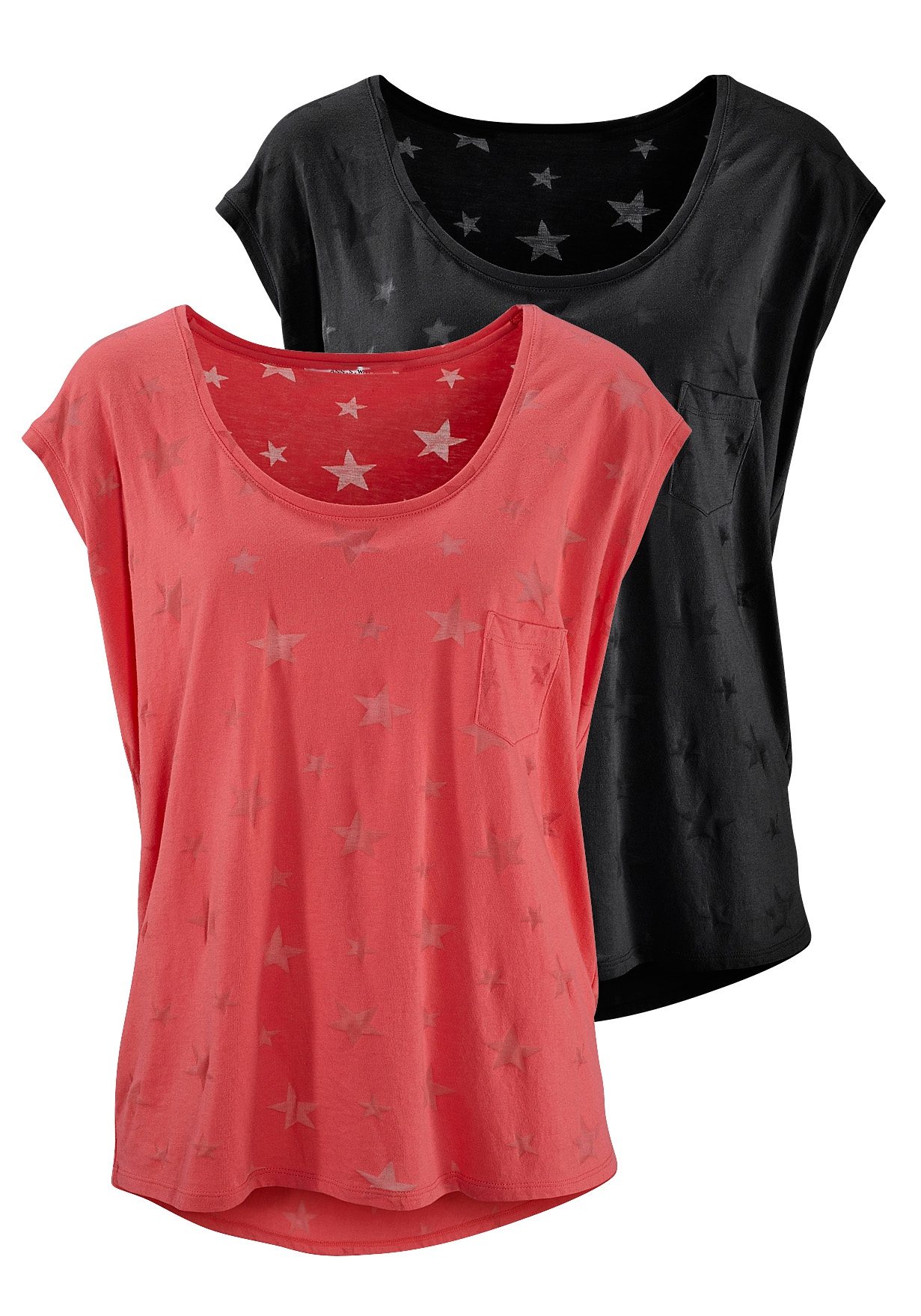 Beachtime Kurzarmshirt »mit leicht transparenten Sternen«, (2er-Pack), aus weicher Ausbrenner-Qualität Beachtime Kurzarmshirt »mit leicht transparenten Sternen«, (2er-Pack), aus weicher Ausbrenner-Qualität von Beachtime