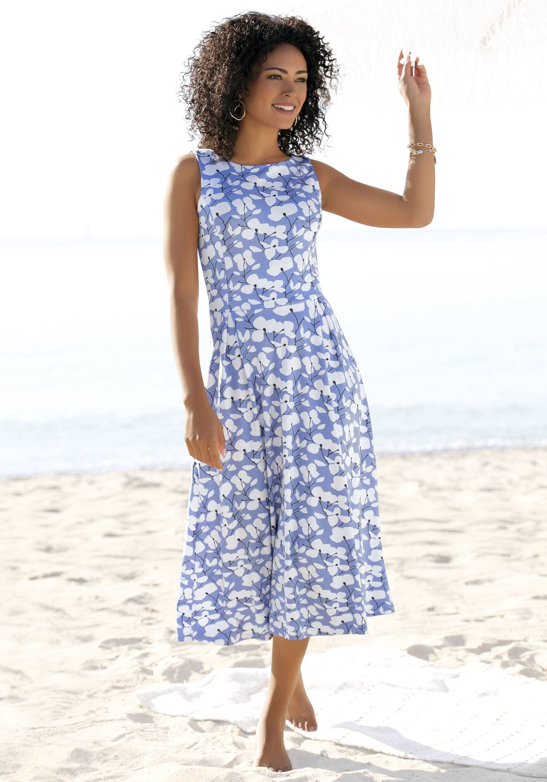 Beachtime Sommerkleid, mit Blumendruck, Midikleid aus Jersey, Strandkleid von Beachtime