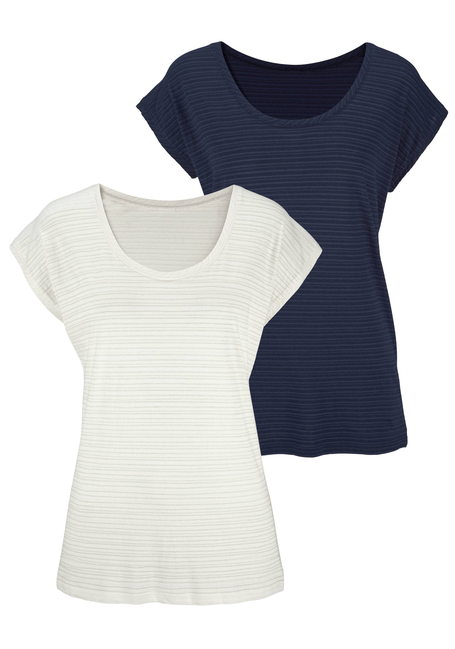 Beachtime Kurzarmshirt »mit leicht transparenten Streifen«, (2er-Pack), aus weicher Baumwoll-Viskose-Qualität von Beachtime