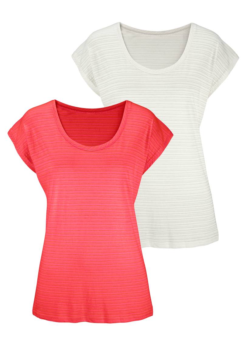 Beachtime Kurzarmshirt »mit leicht transparenten Streifen«, (2er-Pack), aus weicher Baumwoll-Viskose-Qualität von Beachtime