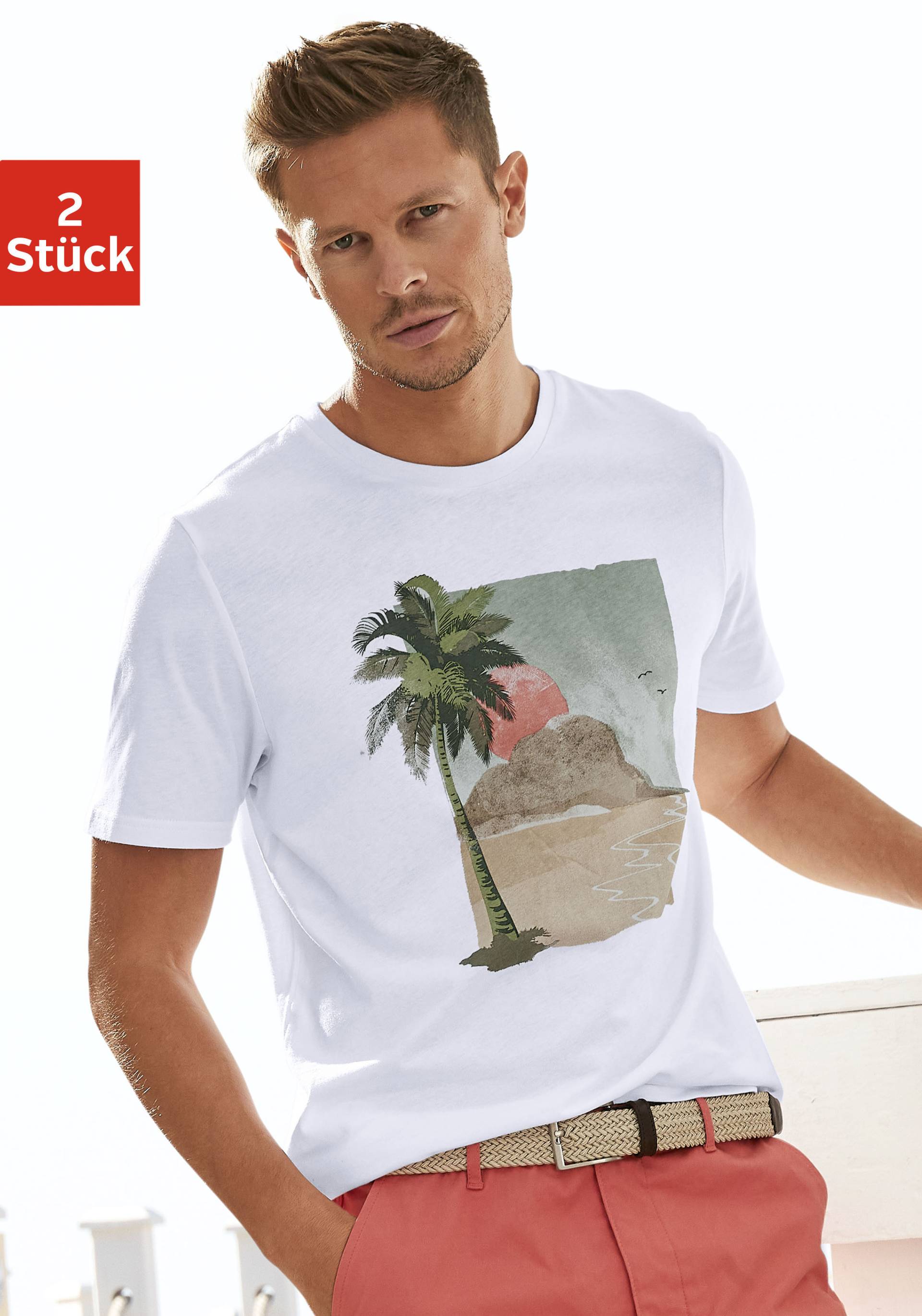 Beachtime T-Shirt, (Packung, 2 tlg.), Freizeitshirt mit Rundhals und Frontprint aus reiner Baumwolle von Beachtime