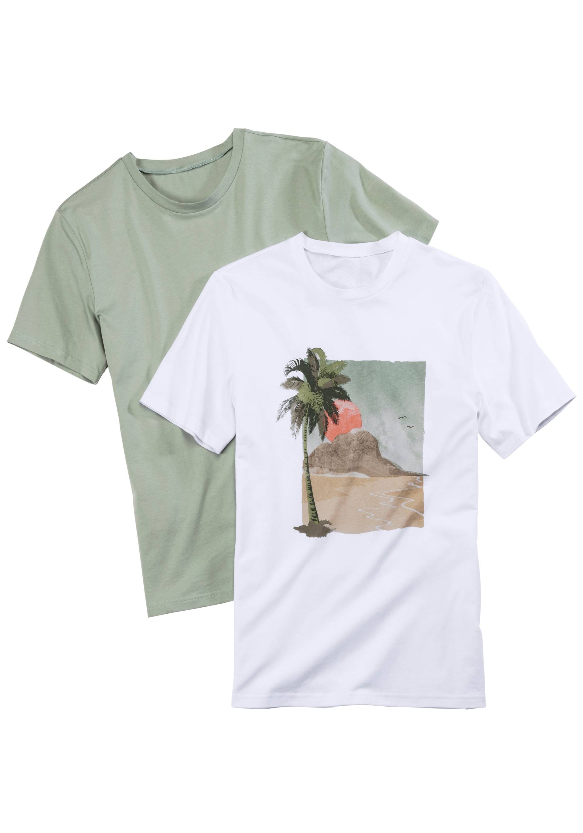 Beachtime T-Shirt, (Packung, 2 tlg.), Freizeitshirt mit Rundhals und Frontprint aus reiner Baumwolle von Beachtime