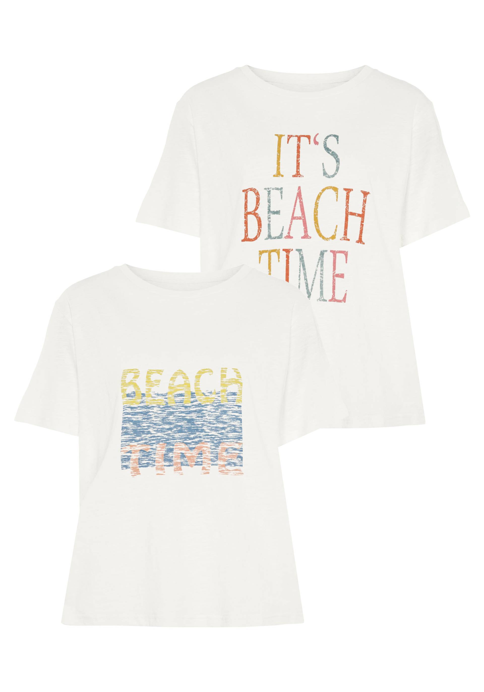 Beachtime T-Shirt, (Packung, 2 tlg.), mit zwei verschiedenen Drucken von Beachtime