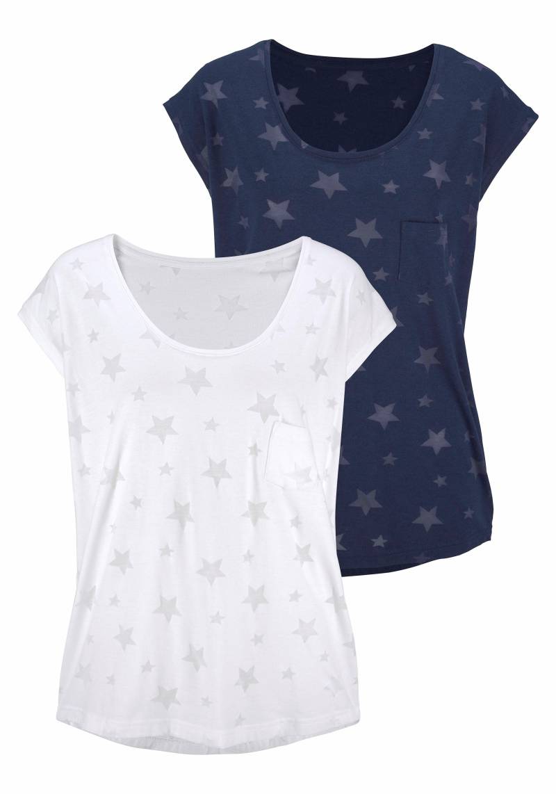 Beachtime Kurzarmshirt »mit leicht transparenten Sternen«, (2er-Pack), aus weicher Ausbrenner-Qualität von Beachtime