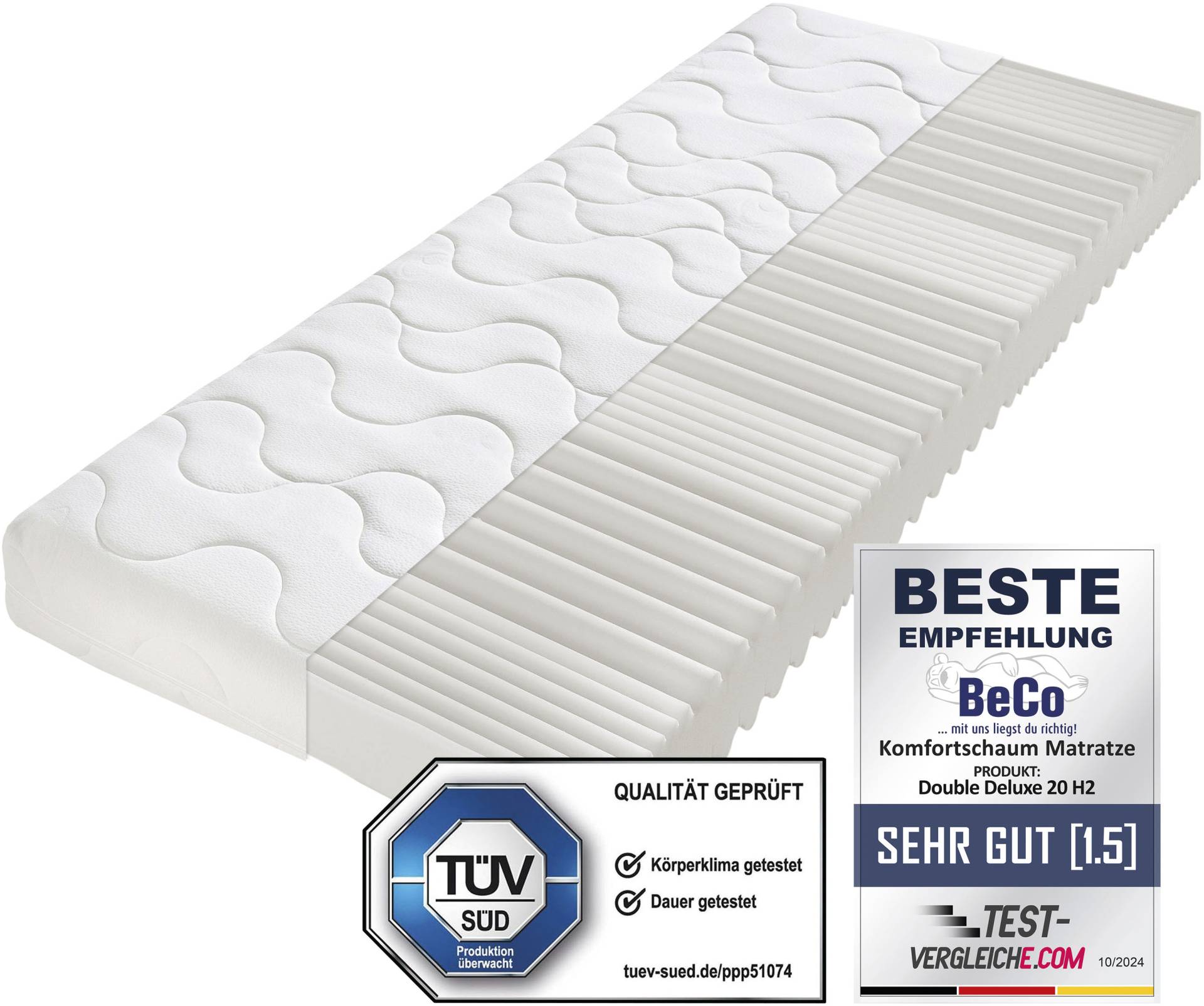 Beco Komfortschaummatratze »Double Deluxe Matratze 20, TOP Preisleistungsangebot, getestete Qualitätsmatratze in allen Härtegraden und Grössen erhältlich«, 20 cm cm hoch, Raumgewicht: 28 kg/m³, (1 St.), Matratze vom TÜV Süd getestet* von Beco