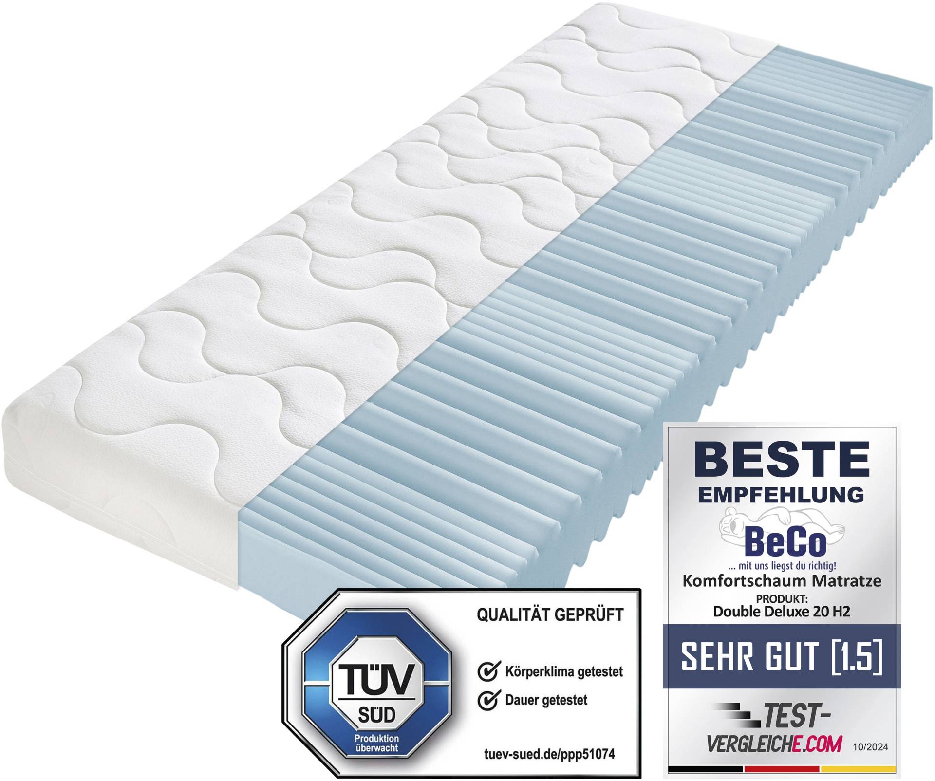 Beco Komfortschaummatratze »Double Deluxe Matratze 20, TOP Preisleistungsangebot, getestete Qualitätsmatratze in allen Härtegraden und Grössen erhältlich«, 20 cm cm hoch, Raumgewicht: 28 kg/m³, (1 St.), Matratze vom TÜV Süd getestet* Beco Komfortschaummatratze »Double Deluxe Matratze 20, TOP Preisleistungsangebot, getestete Qualitätsmatratze in allen Härtegraden und Grössen erhältlich«, 20 cm cm hoch, Raumgewicht: 28 kg/m³, (1 St.), Matratze vom TÜV Süd getestet* von Beco