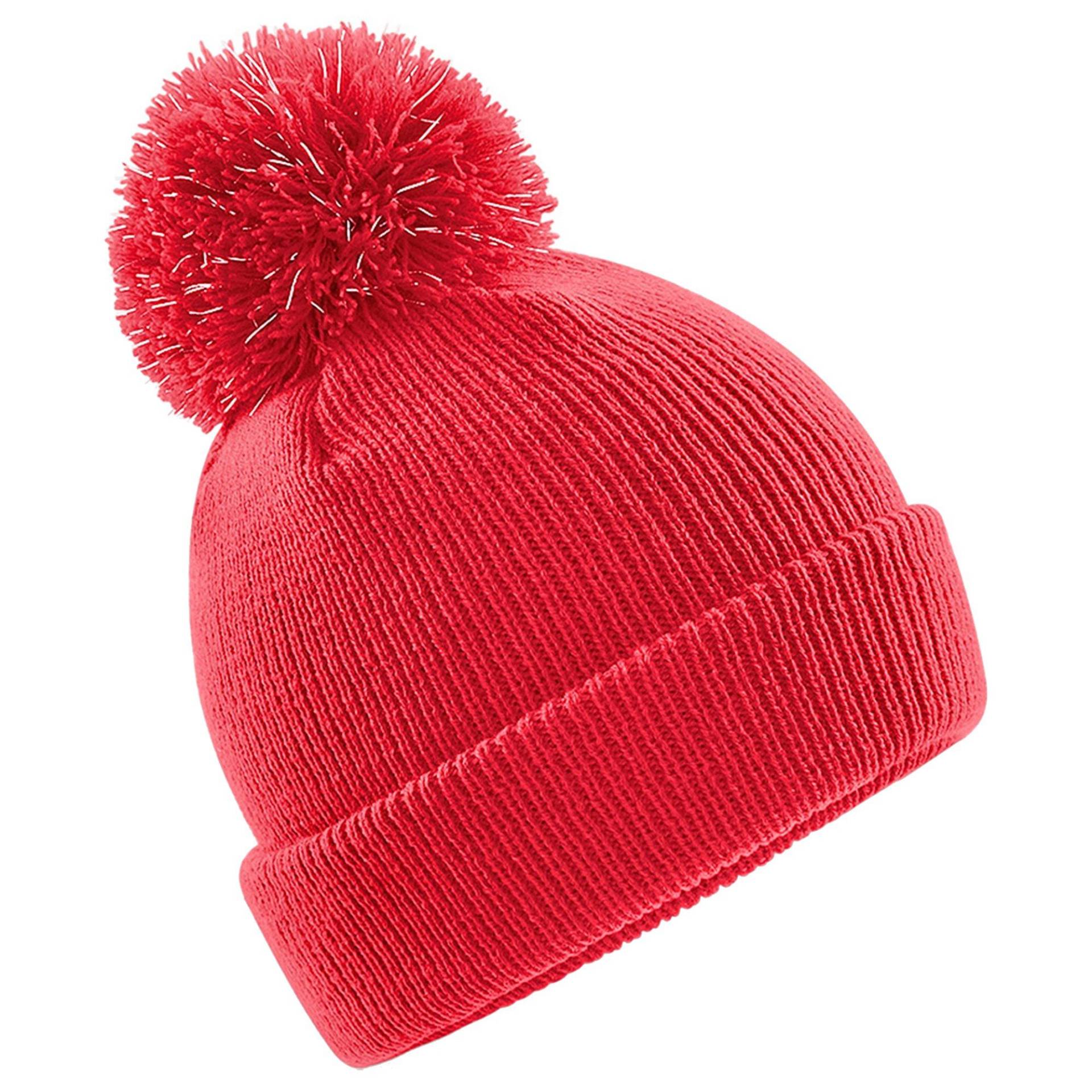 Reflective Beanie Mit Bommel Jungen Rot Bunt ONE SIZE von Beechfield