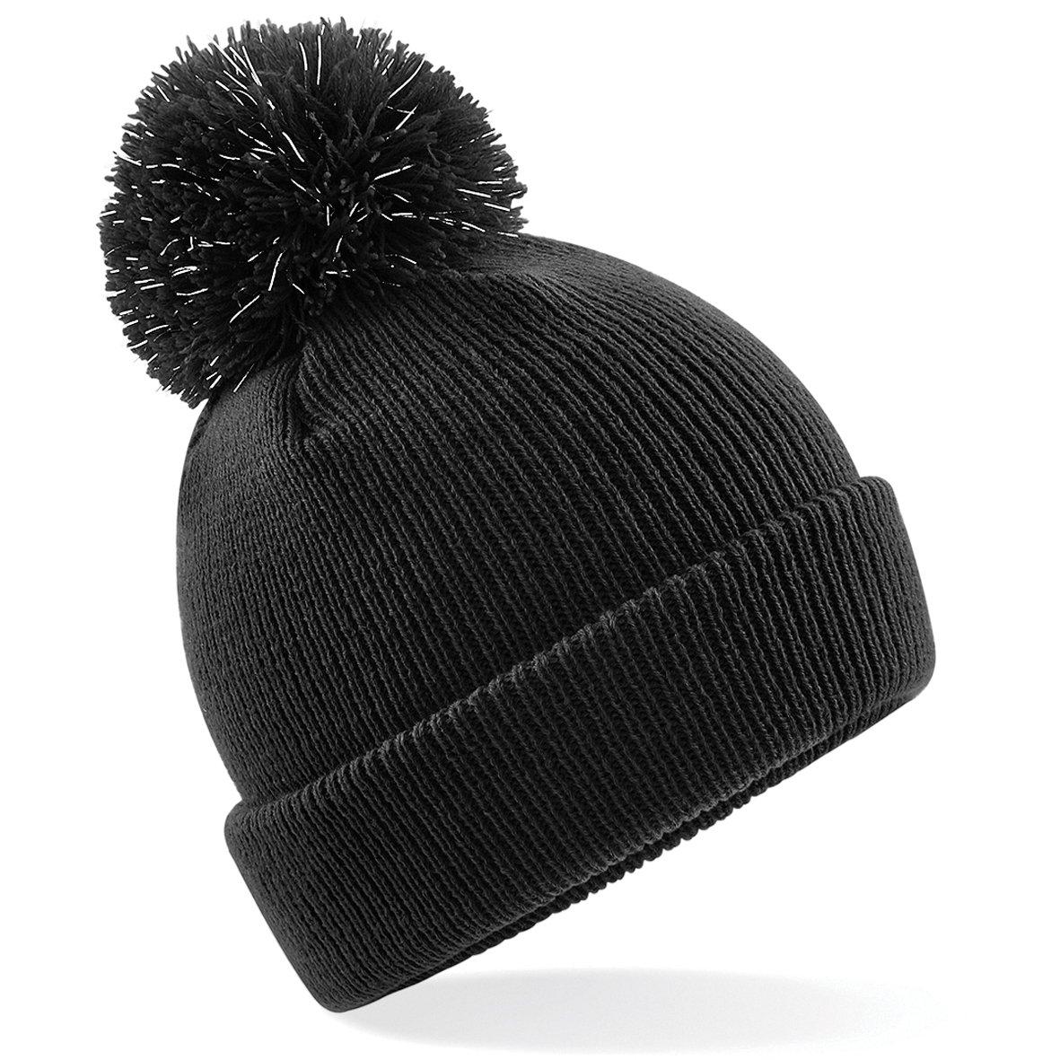 Reflective Beanie Mit Bommel Damen Schwarz ONE SIZE von Beechfield