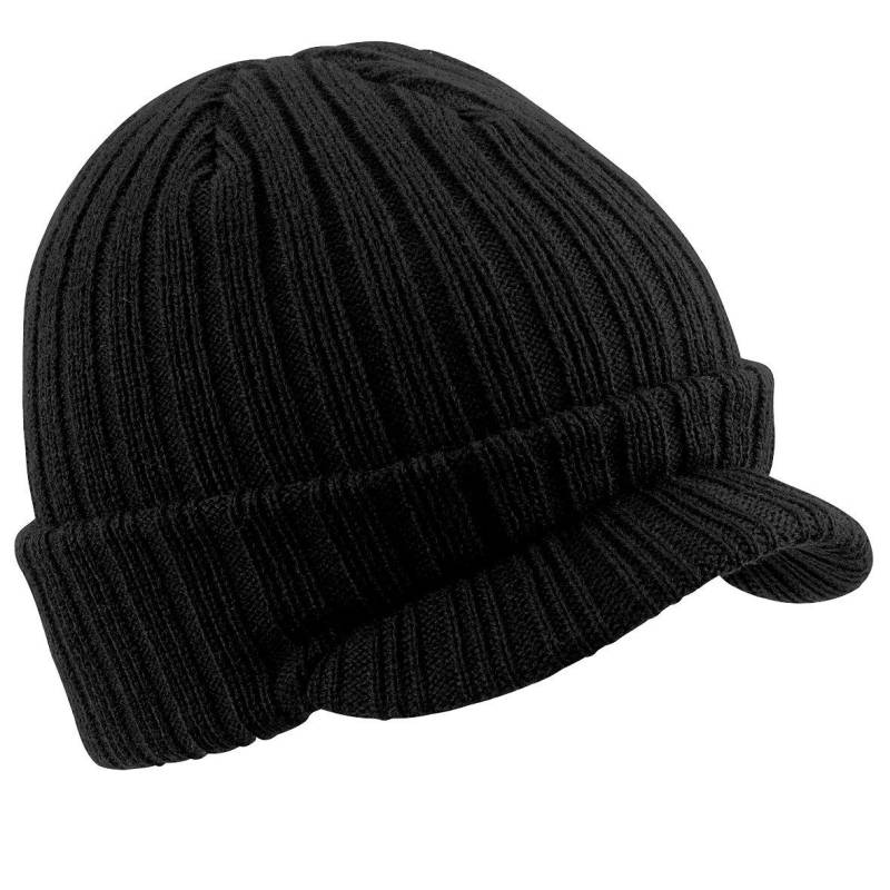 Wintermütze Beanie Strickmütze Mit Schirm Herren Schwarz ONE SIZE von Beechfield