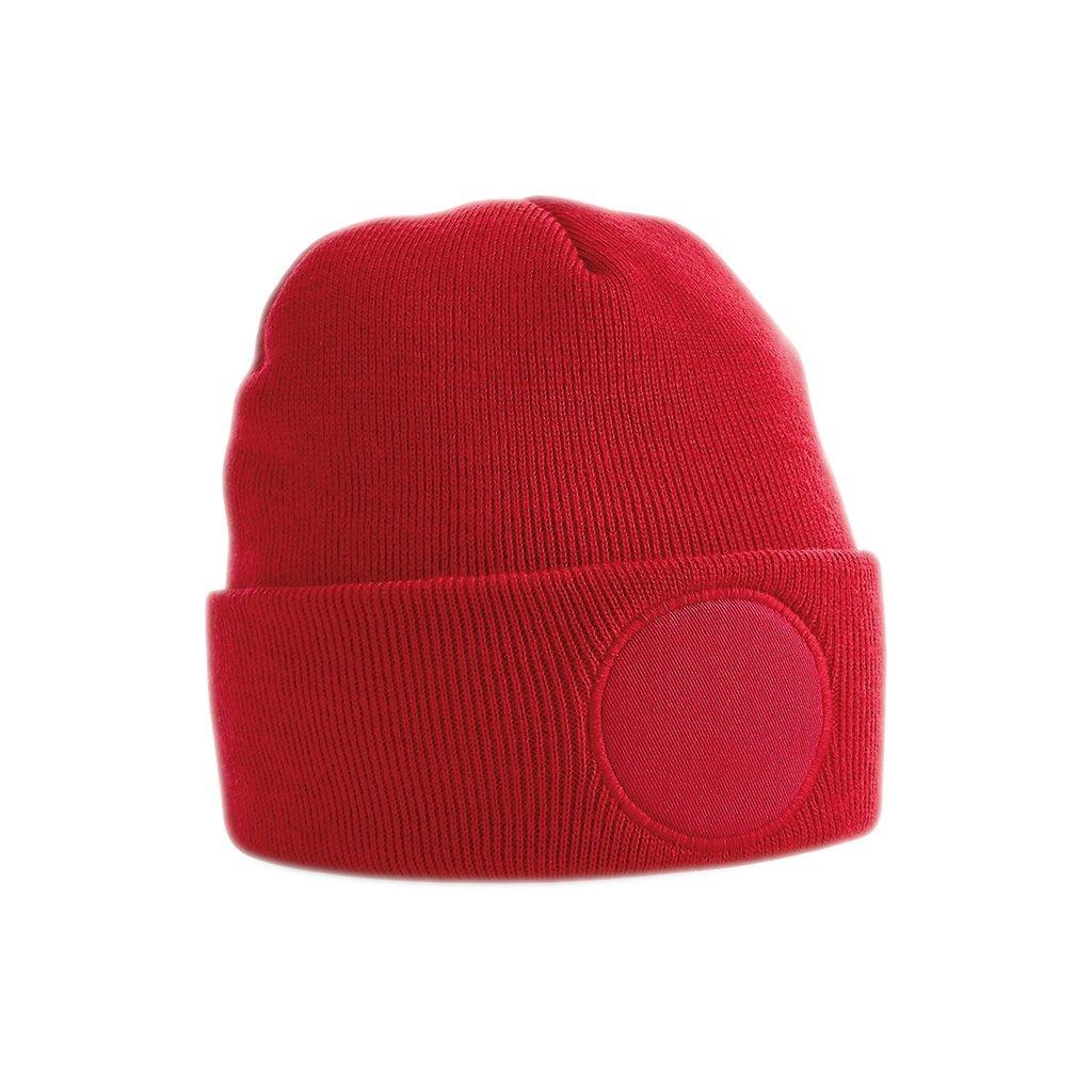 Runder Patch Beanie Damen Rot Bunt ONE SIZE von Beechfield