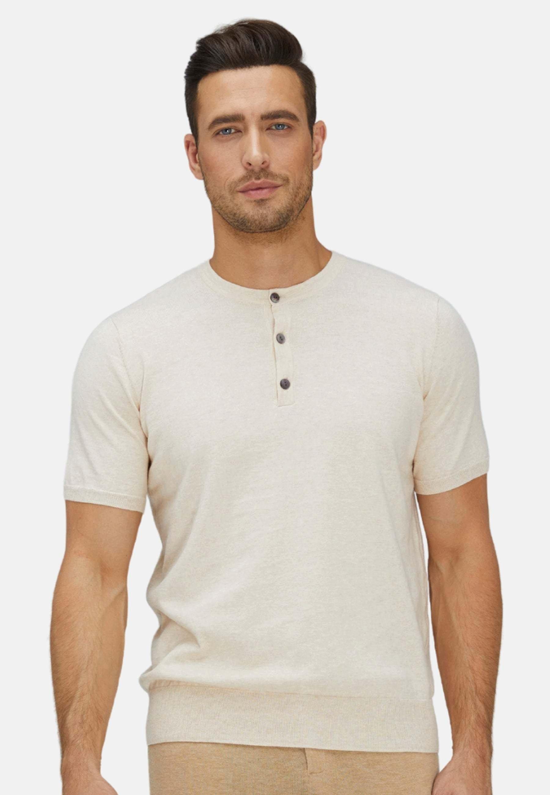 Short Trim Fit Henley Aus Baumwolle Und Kaschmir Herren Beige M von Bellemere New York