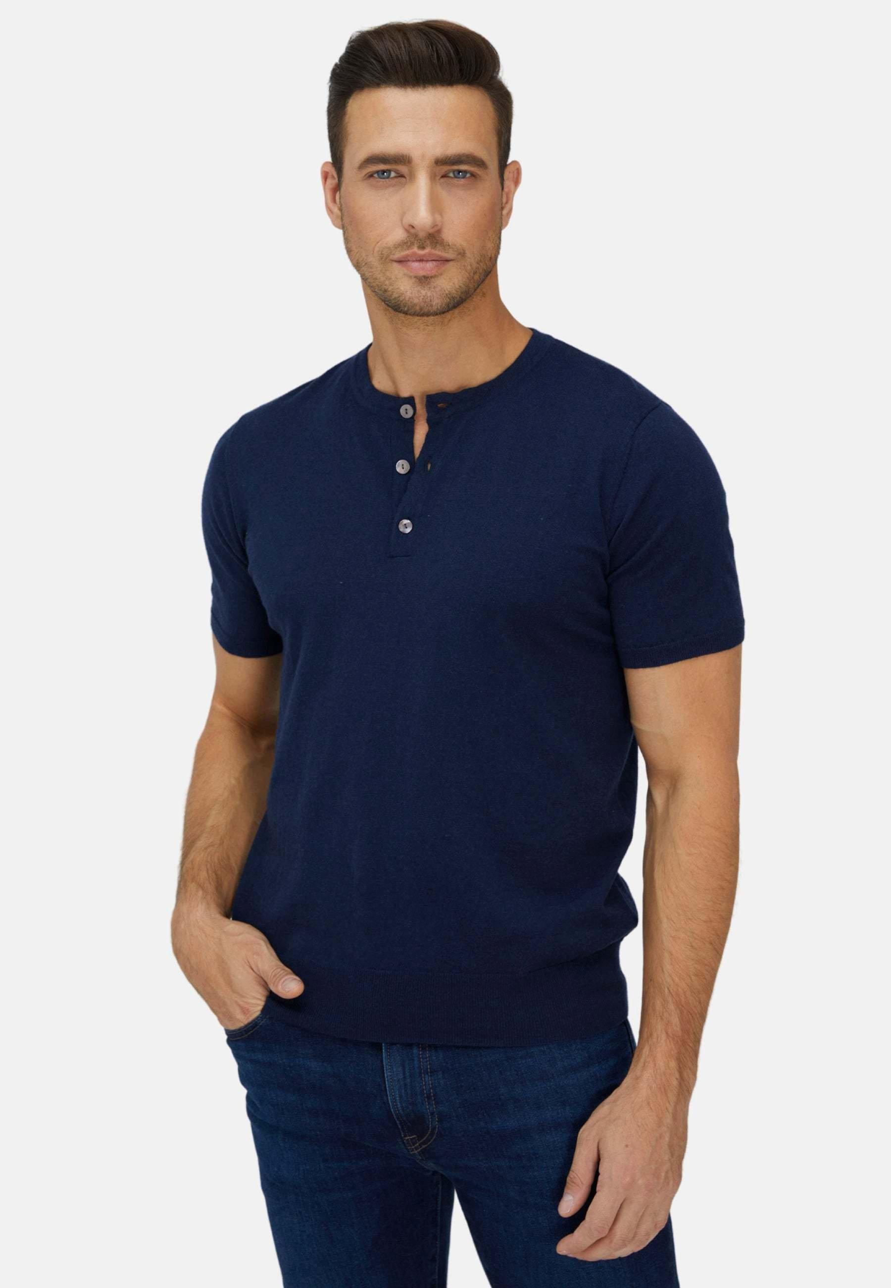 Short Trim Fit Henley Aus Baumwolle Und Kaschmir Herren Marine XL von Bellemere New York