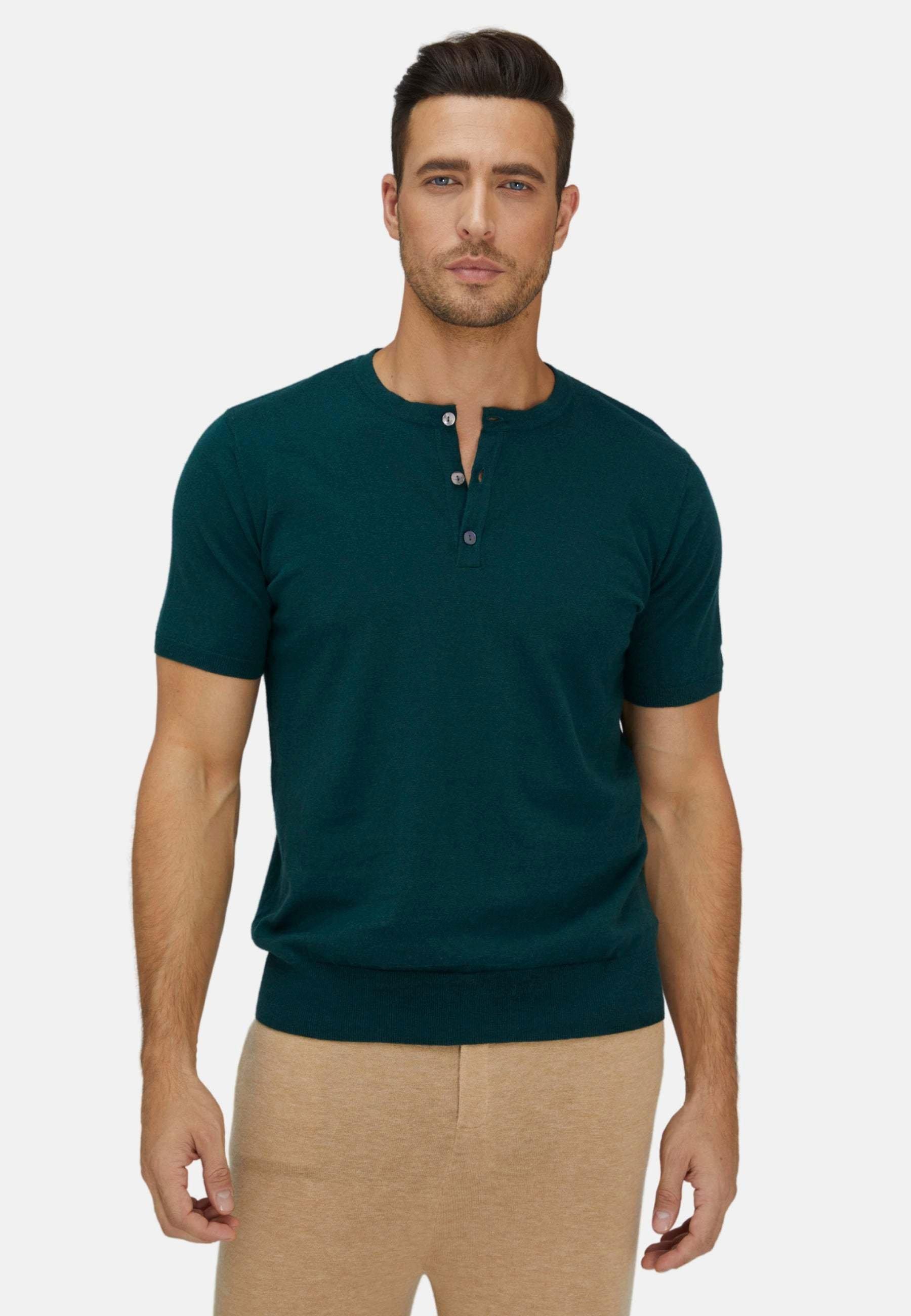 Short Trim Fit Henley Aus Baumwolle Und Kaschmir Herren Grün XL von Bellemere New York