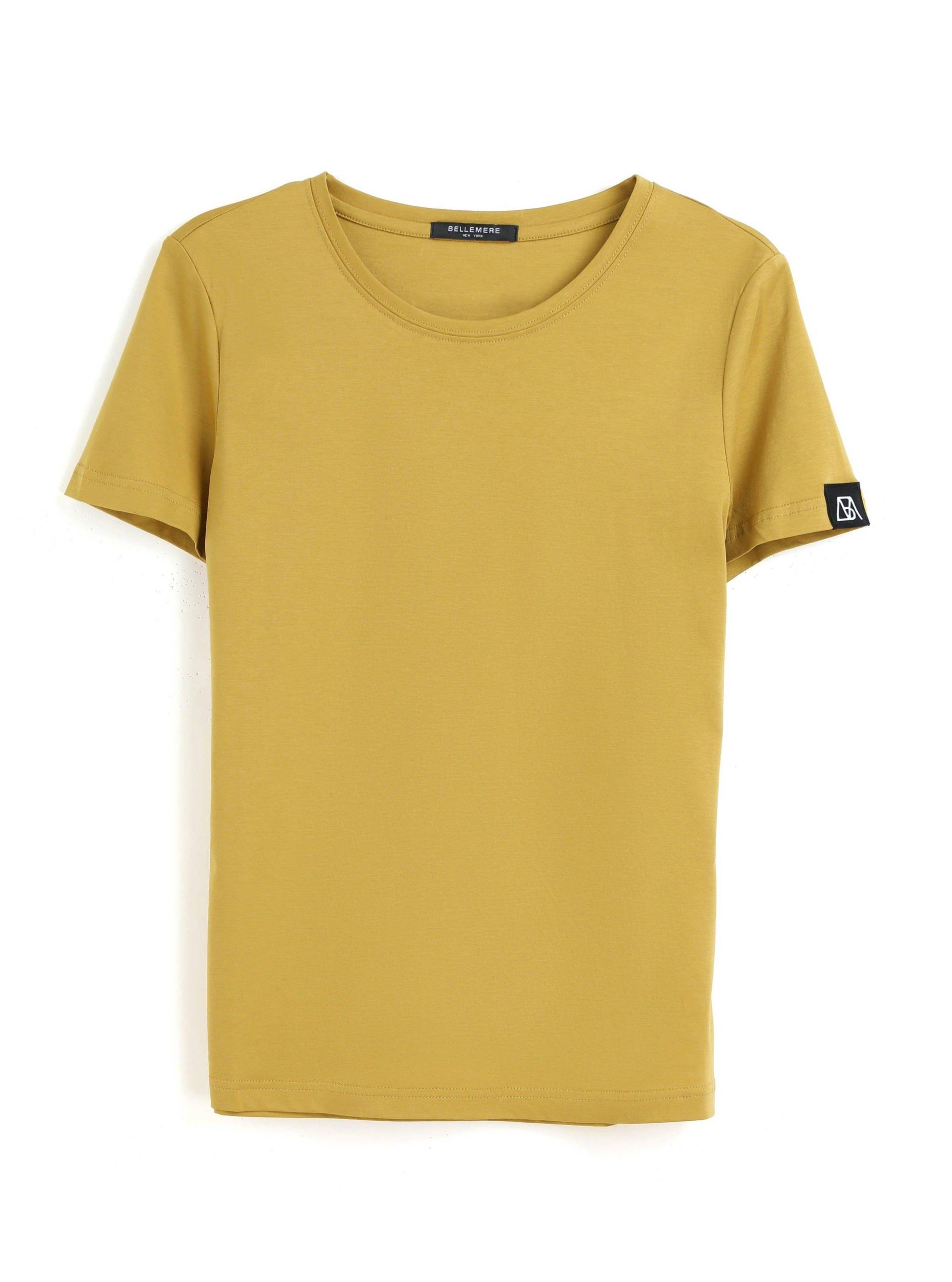 Grand T-shirt Aus Baumwolle Mit Rundhalsausschnitt, 160 G Damen Gold M von Bellemere New York