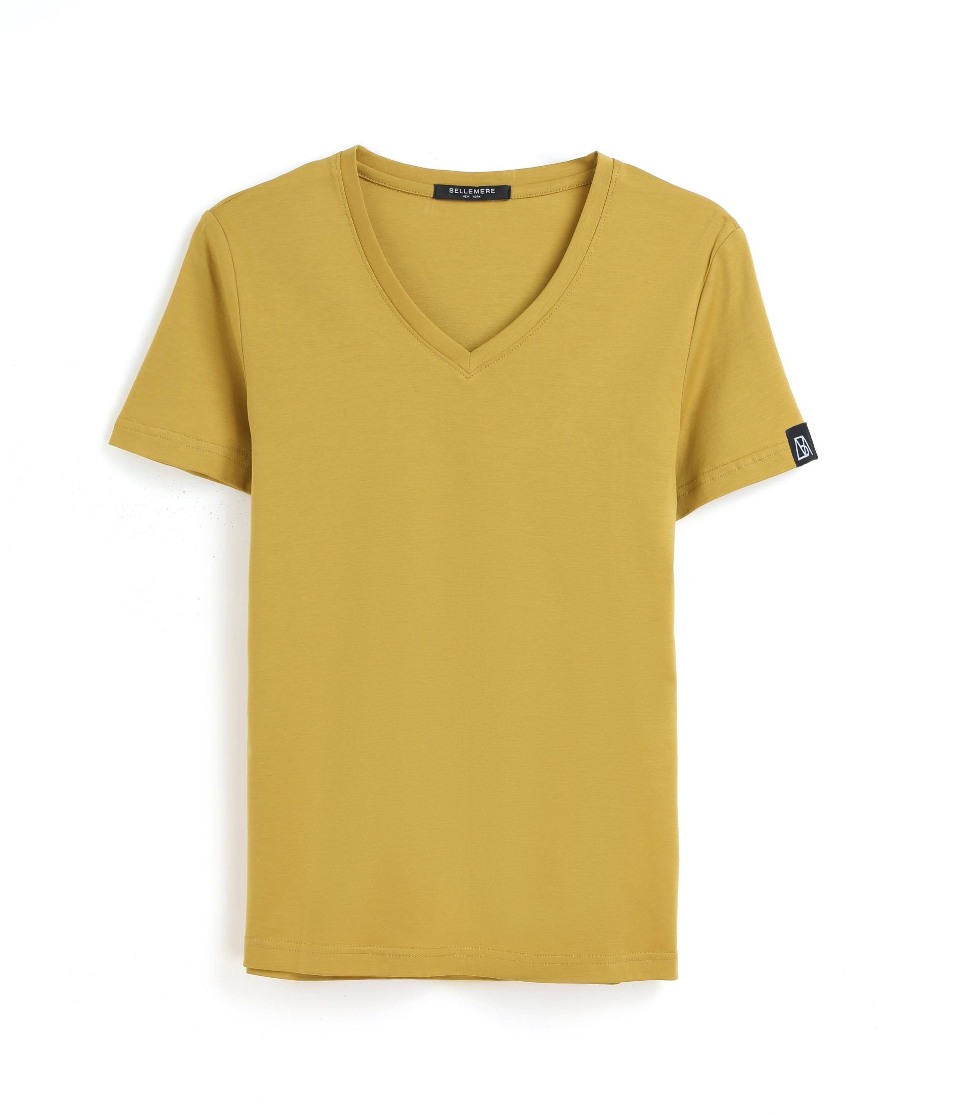 Grand T-shirt Aus Baumwolle Mit V-ausschnitt, 160 G Damen Gold M von Bellemere New York
