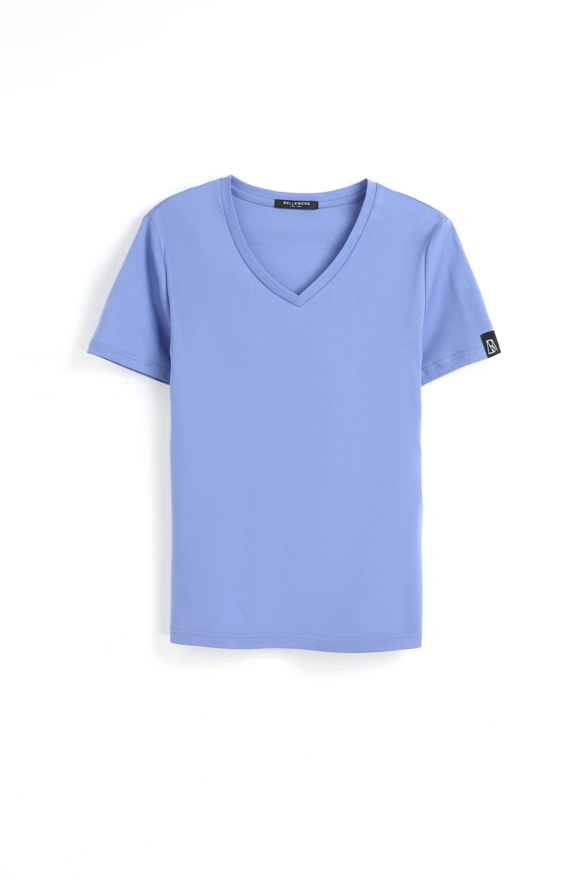 Grand T-shirt Aus Baumwolle Mit V-ausschnitt, 160 G Damen Hellblau L von Bellemere New York