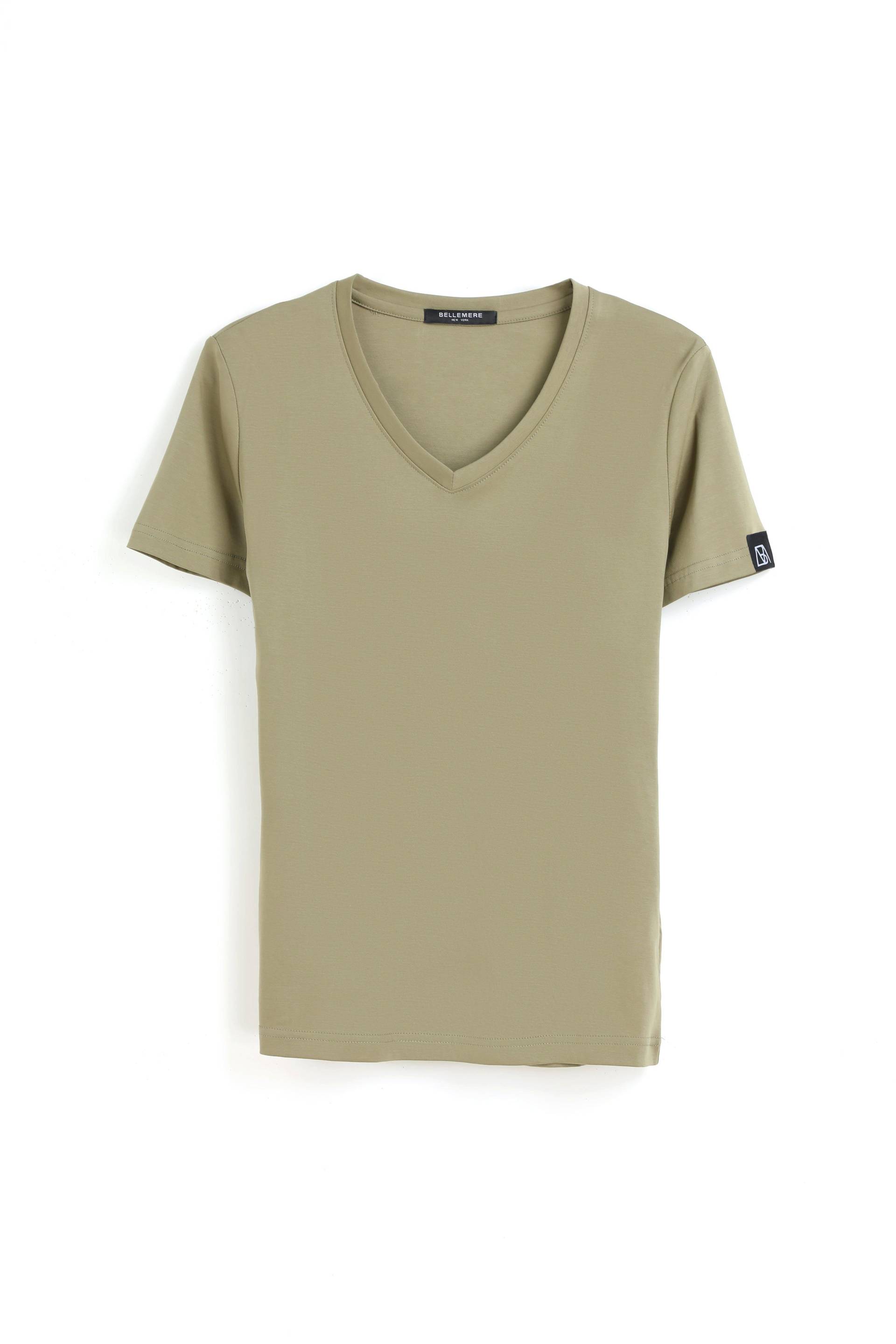 Grand T-shirt Aus Baumwolle Mit V-ausschnitt, 160 G Damen Khaki S von Bellemere New York