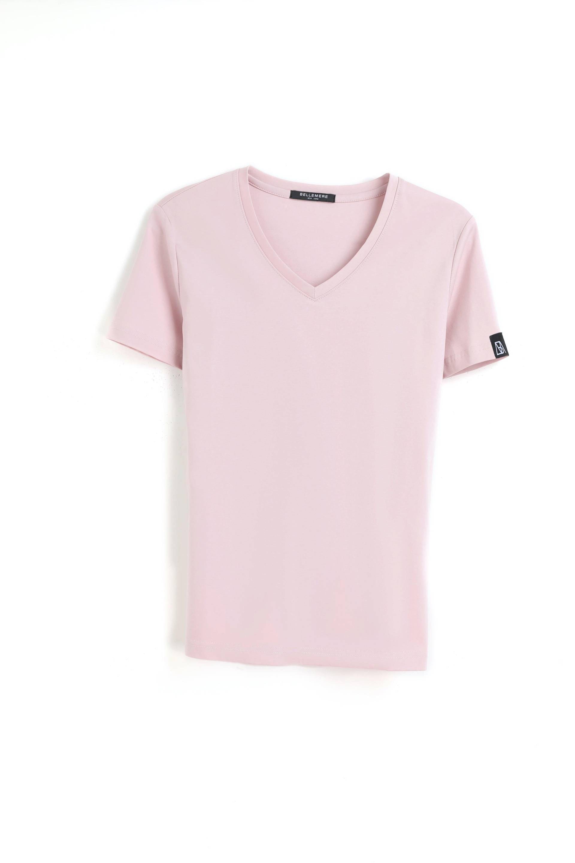 Grand T-shirt Aus Baumwolle Mit V-ausschnitt, 160 G Damen Pink M von Bellemere New York