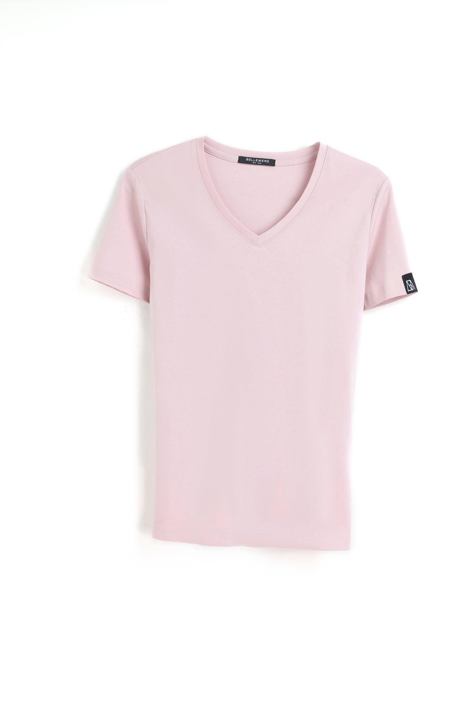 Grand T-shirt Aus Baumwolle Mit V-ausschnitt, 160 G Damen Pink S von Bellemere New York