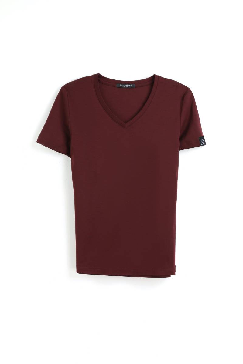 Grand T-shirt Aus Baumwolle Mit V-ausschnitt, 160 G Damen Weinrot M von Bellemere New York