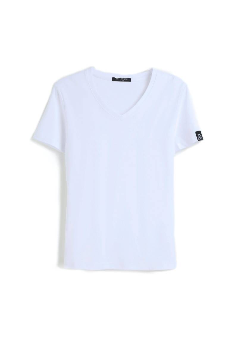 Grand T-shirt Aus Baumwolle Mit V-ausschnitt, 160 G Damen Weiss M von Bellemere New York