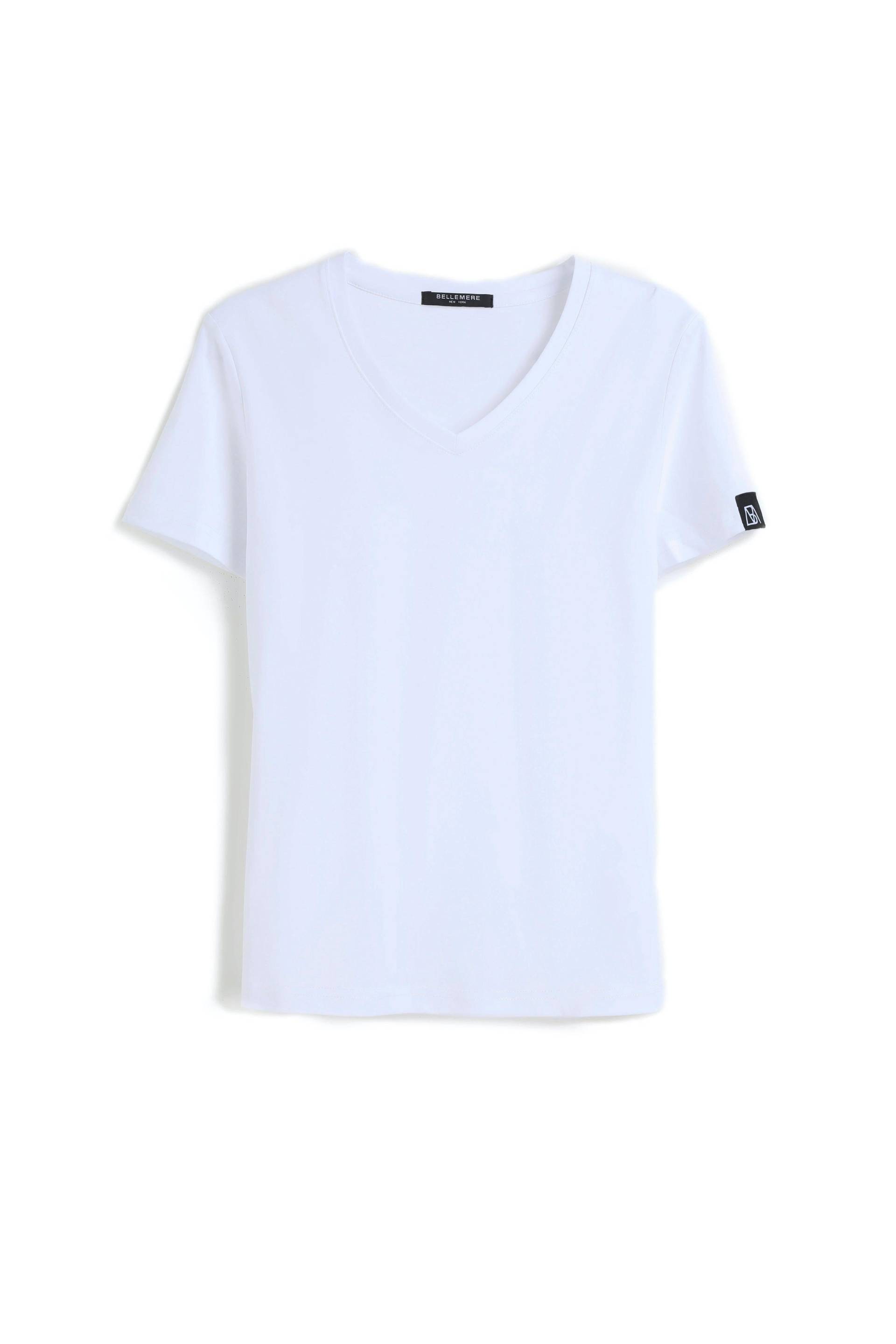 Grand T-shirt Aus Baumwolle Mit V-ausschnitt, 160 G Damen Weiss S von Bellemere New York