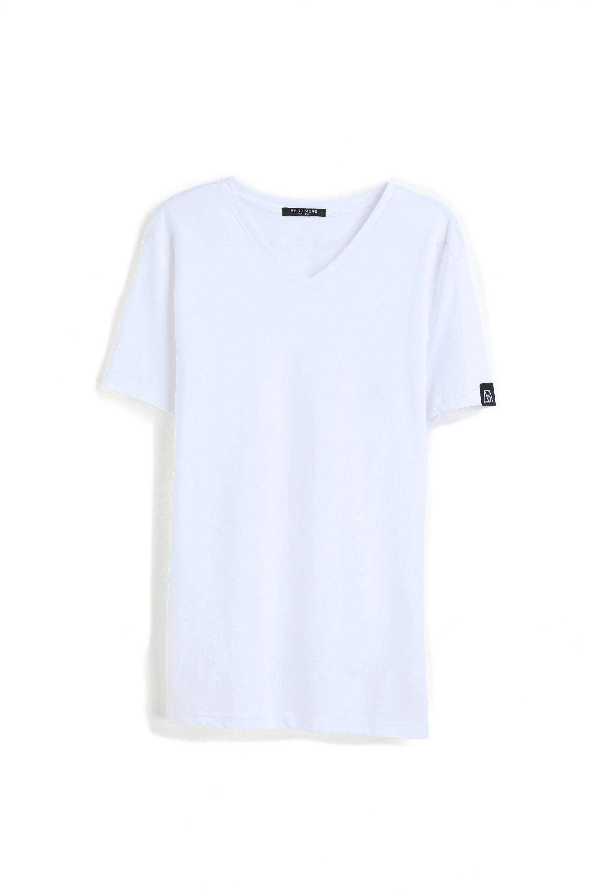 Grandioses T-shirt Aus Merzerisierter Baumwolle Mit V-ausschnitt Herren Weiss L von Bellemere New York
