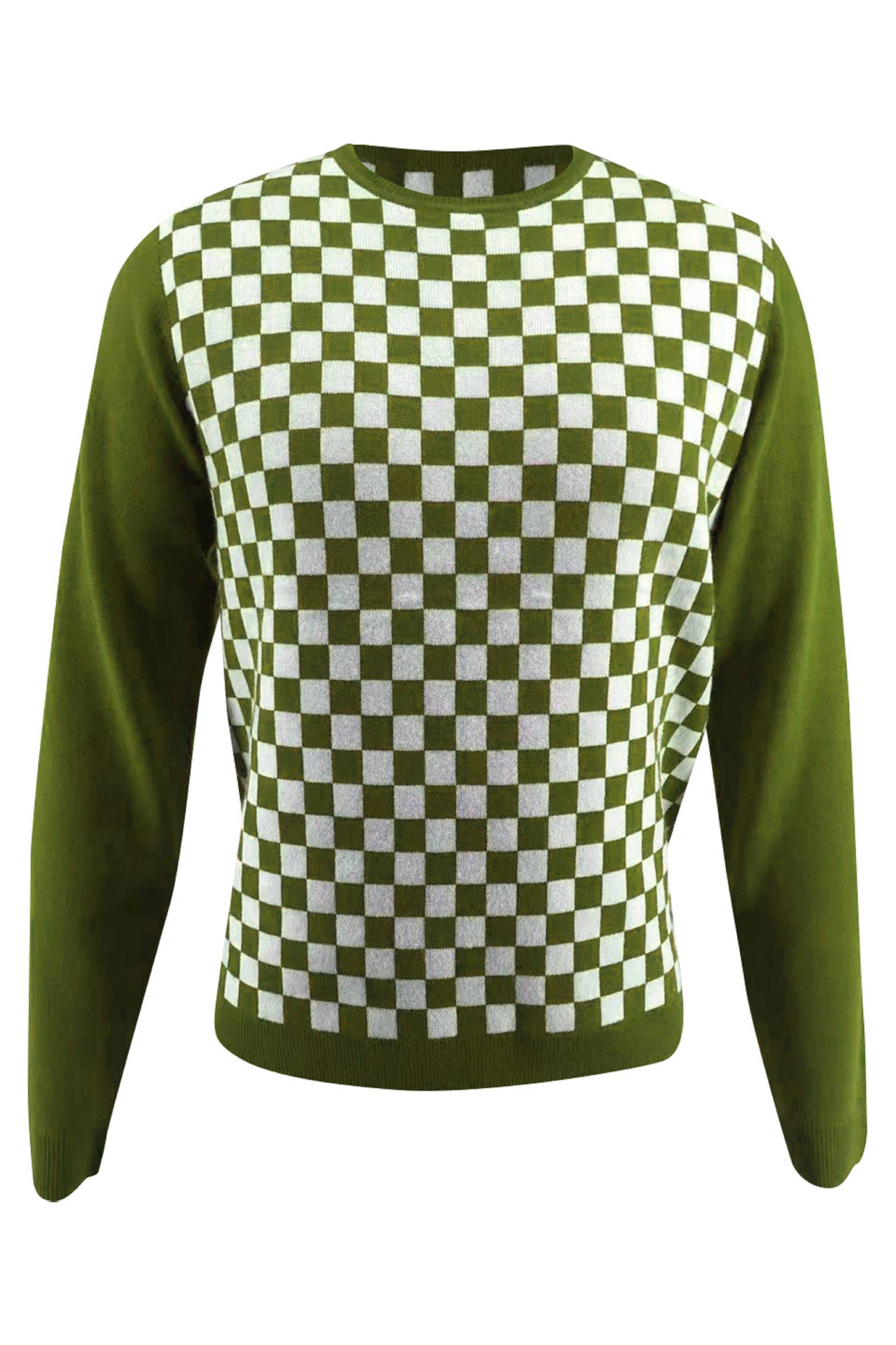 Kaschmir-merino-fantasy-pullover Mit Checker-print Herren Limettengrün L von Bellemere New York