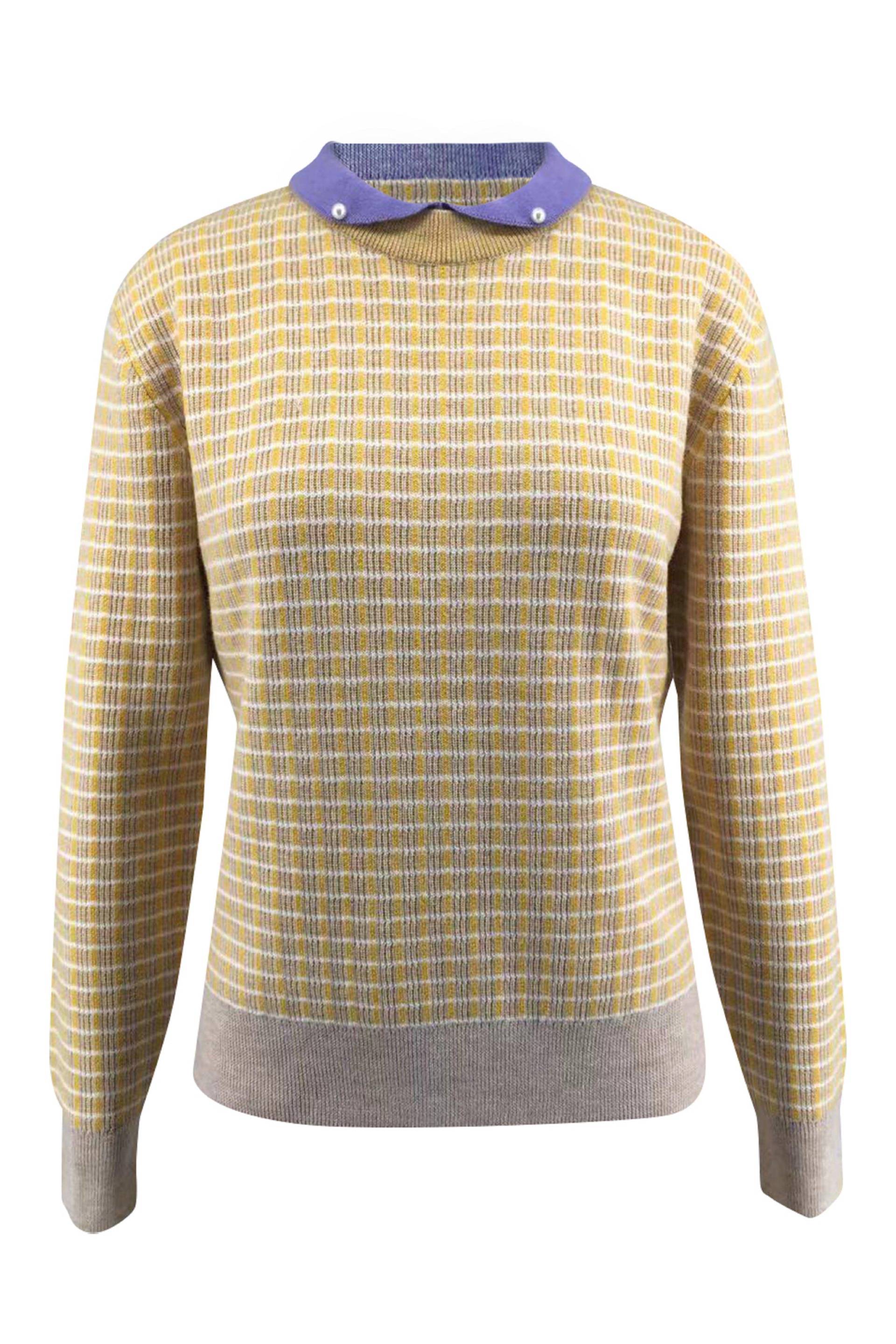 Merino-tweed-pullover Mit Perlen-polokragen Damen Gelb Bunt S von Bellemere New York