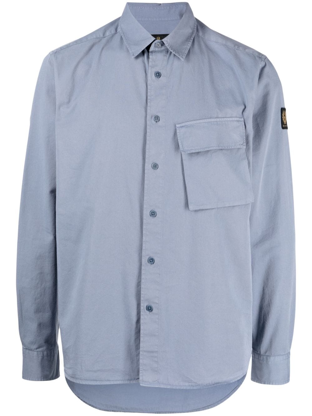 Belstaff logo-patch button-up cotton shirt - Blue