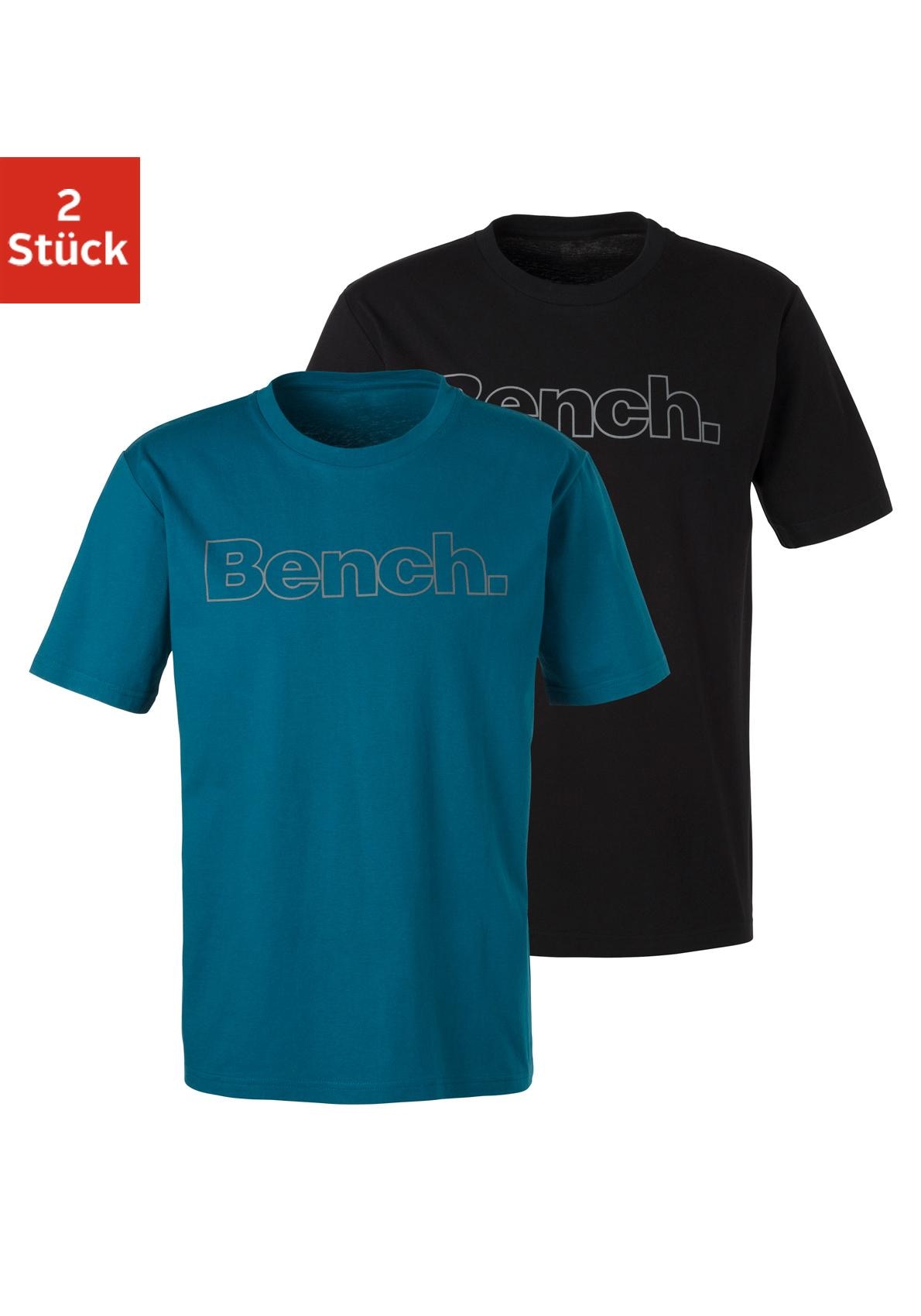 Bench. Loungewear T-Shirt, (2 tlg.), Shirt mit Logoprint, Basicshirt mit Rundhals aus reiner Baumwolle von Bench. Loungewear