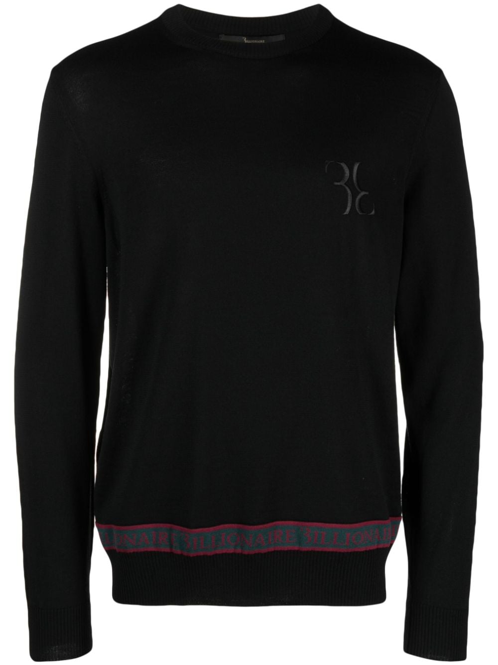 Billionaire LS logo-embroidered wool-silk jumper - Black von Billionaire