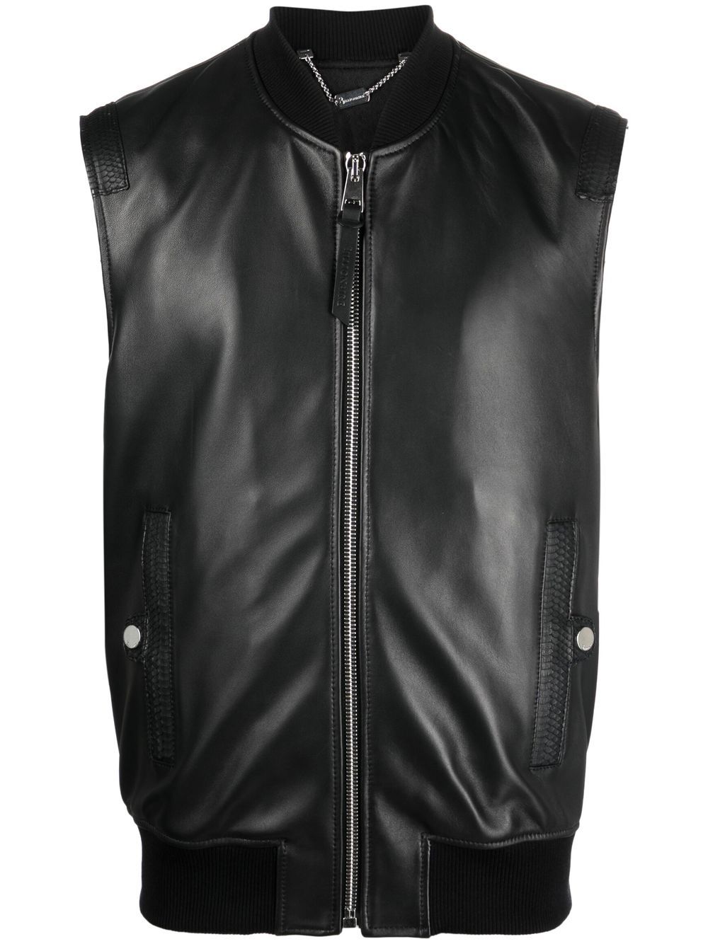 Billionaire embroidered leather vest - Black von Billionaire