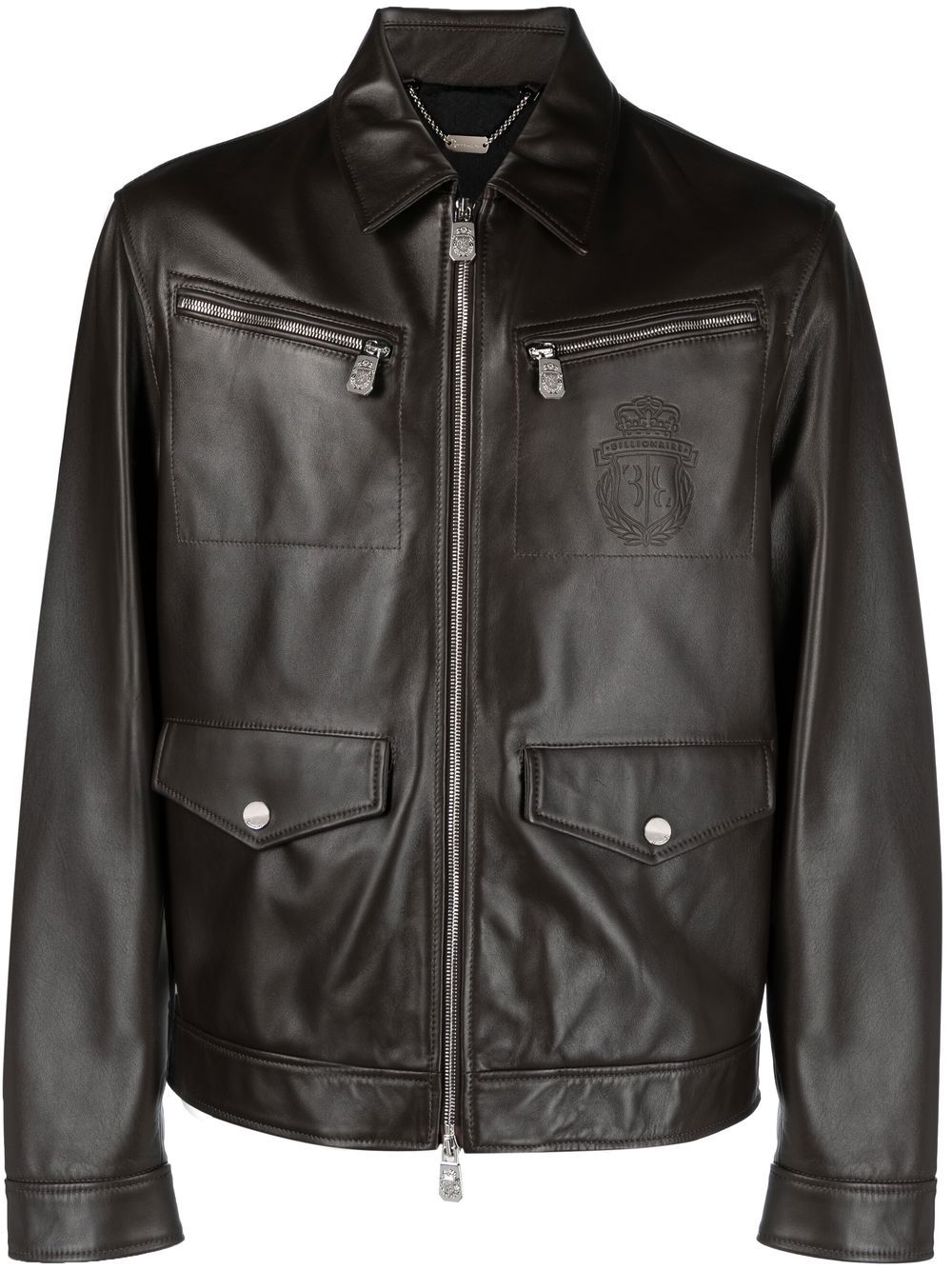 Billionaire leather bomber jacket - Brown von Billionaire