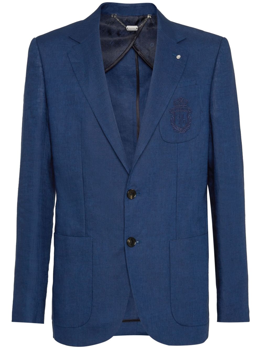 Billionaire logo-embroidered linen blazer - Blue von Billionaire