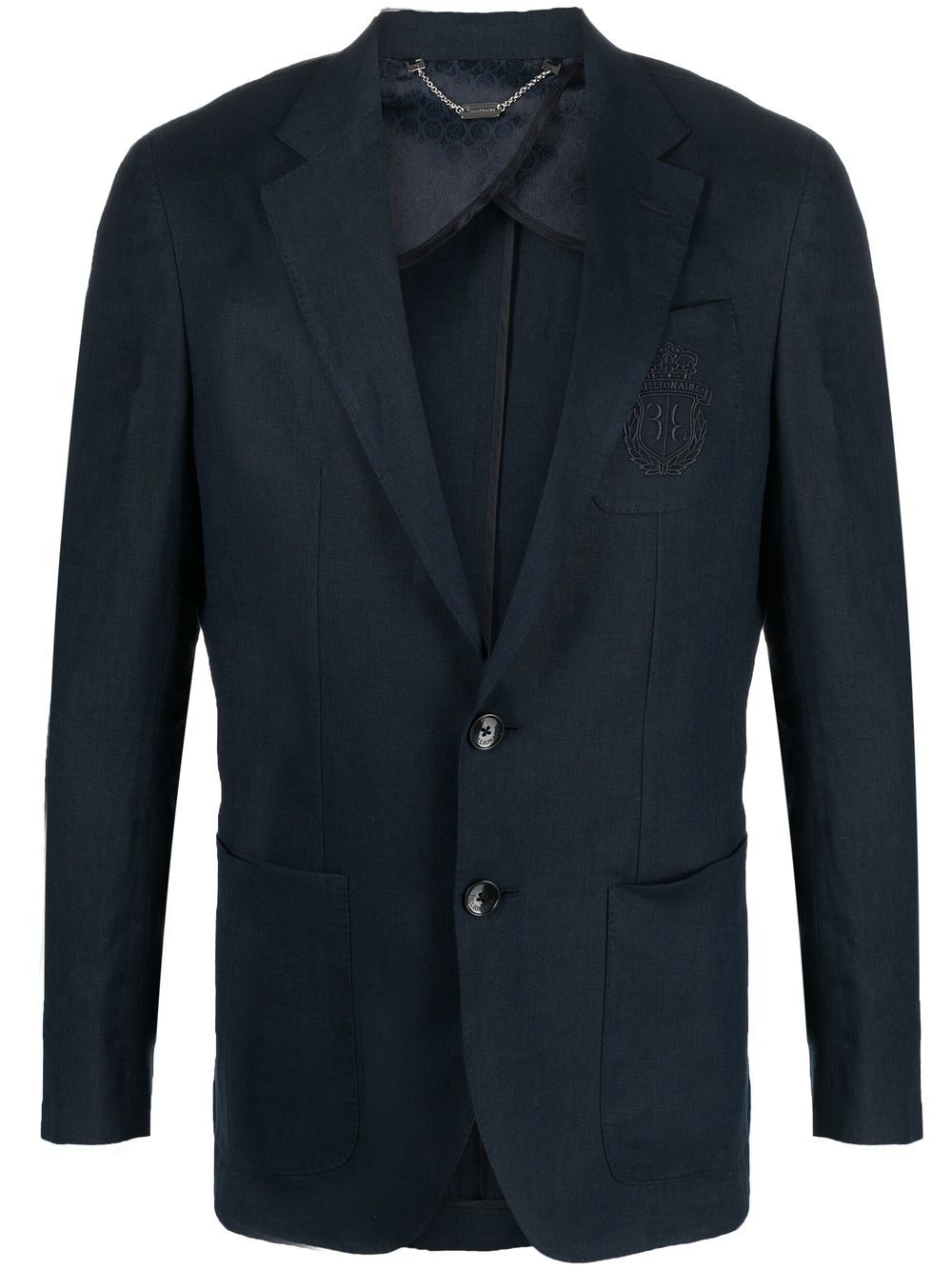 Billionaire logo-embroidery linen blazer - Blue von Billionaire