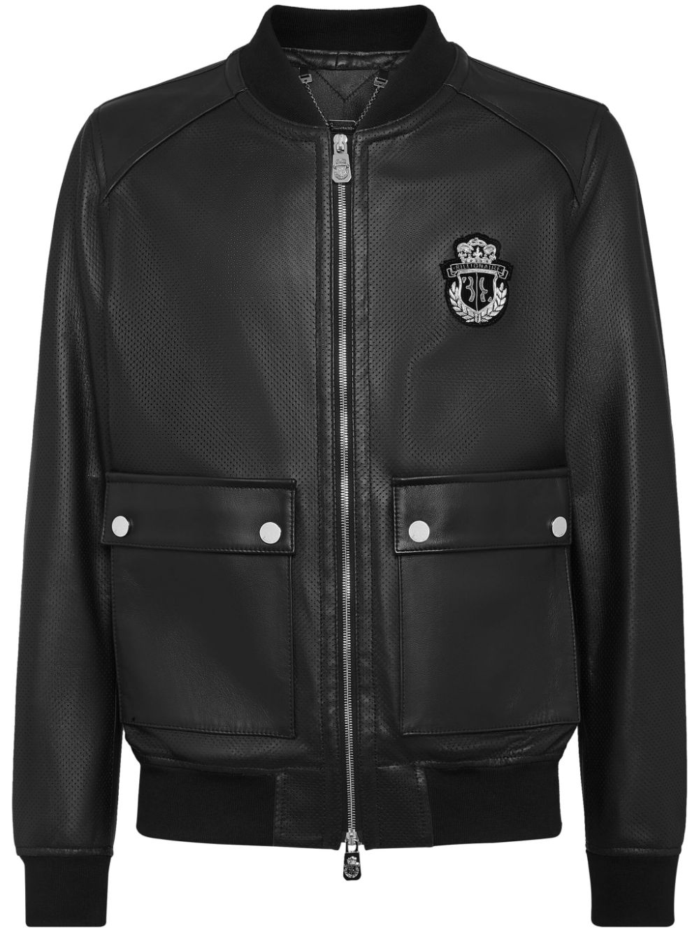 Billionaire logo-patch leather bomber jacket - Black von Billionaire