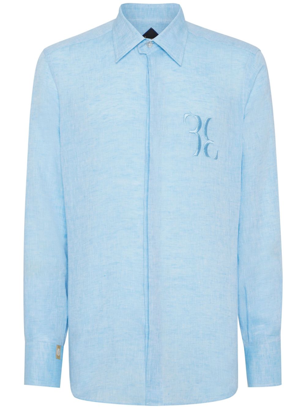 Billionaire monogram-embroidered linen shirt - Blue von Billionaire