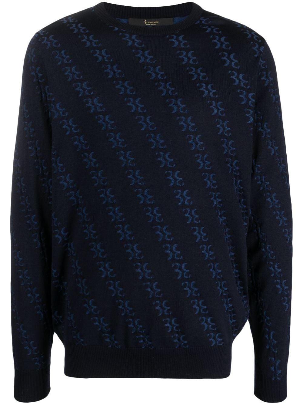 Billionaire monogram-jacquard knitted jumper - Blue von Billionaire