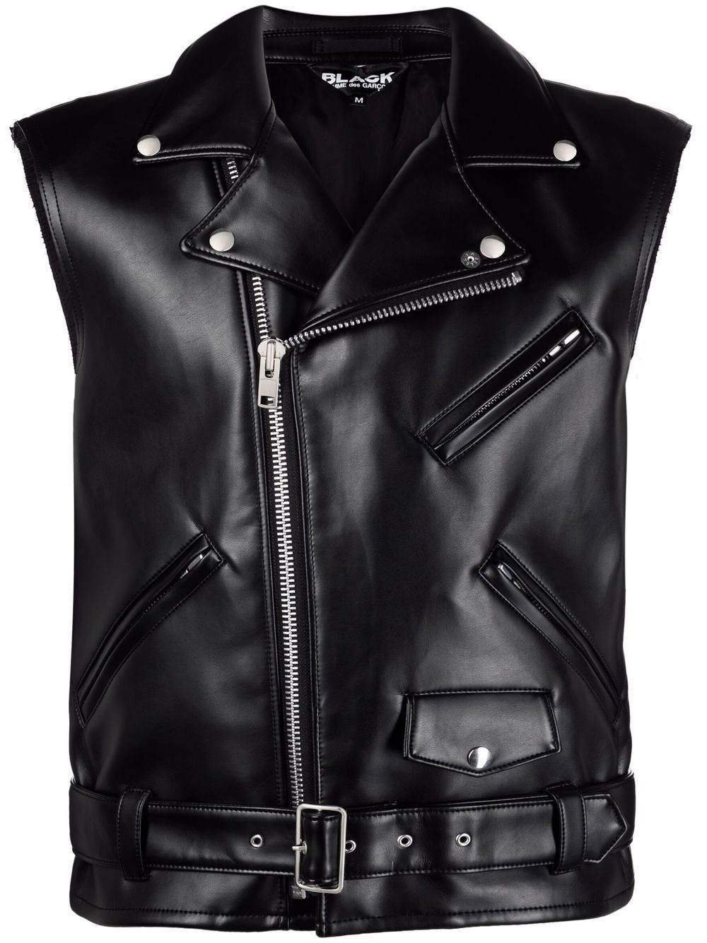 Black Comme Des Garçons belted sleeveless biker jacket von Black Comme Des Garçons