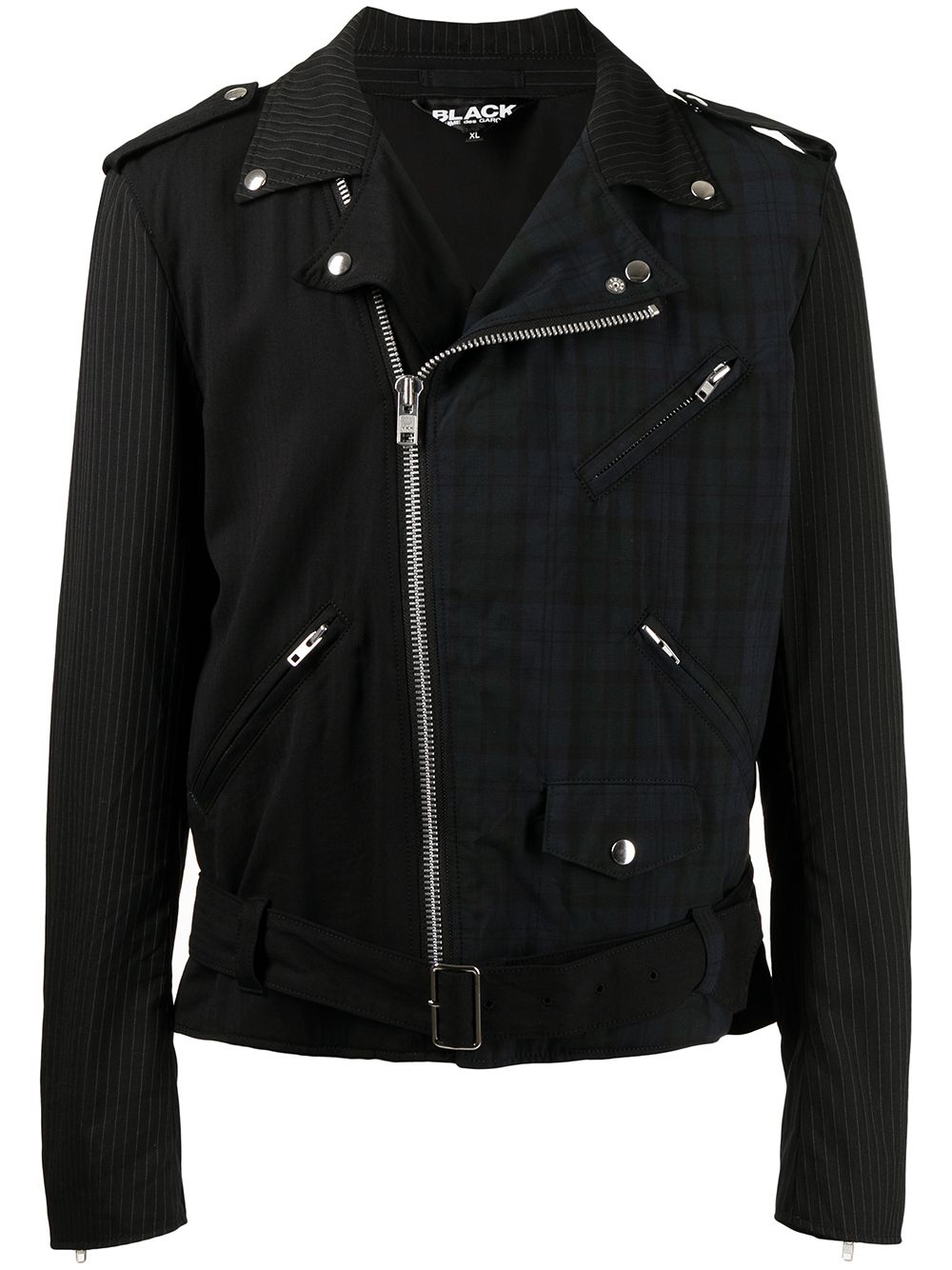 Black Comme Des Garçons tartan check pattern biker jacket von Black Comme Des Garçons