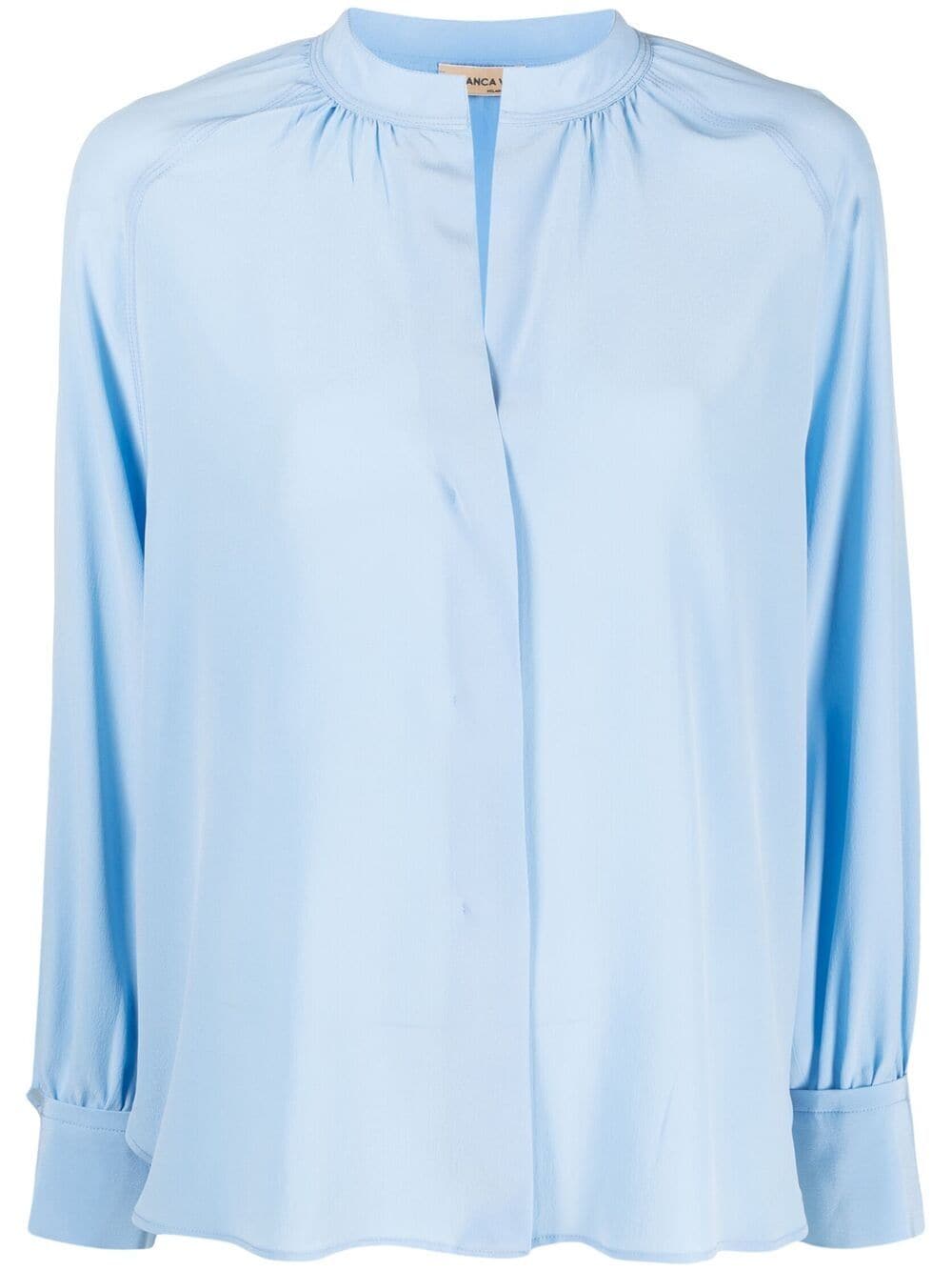 Blanca Vita band-collar silk shirt - Blue von Blanca Vita