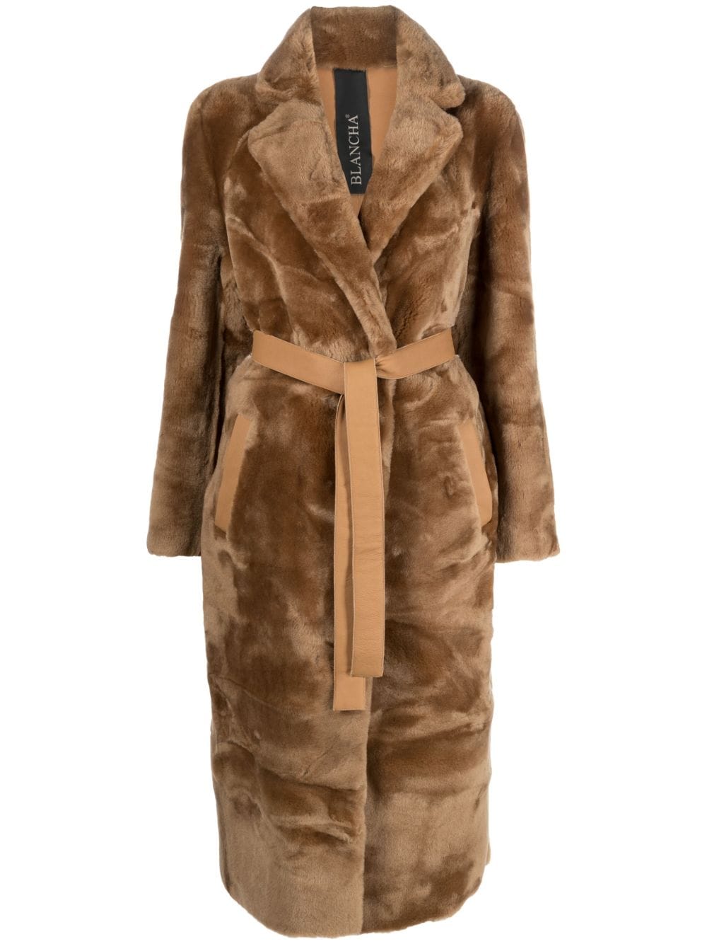 Blancha reversible belted shearling coat - Brown