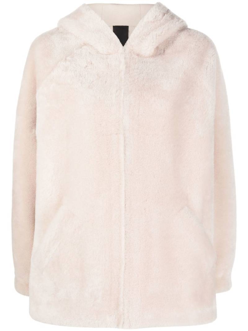 Blancha zip-up shearling hooded jacket - Neutrals von Blancha