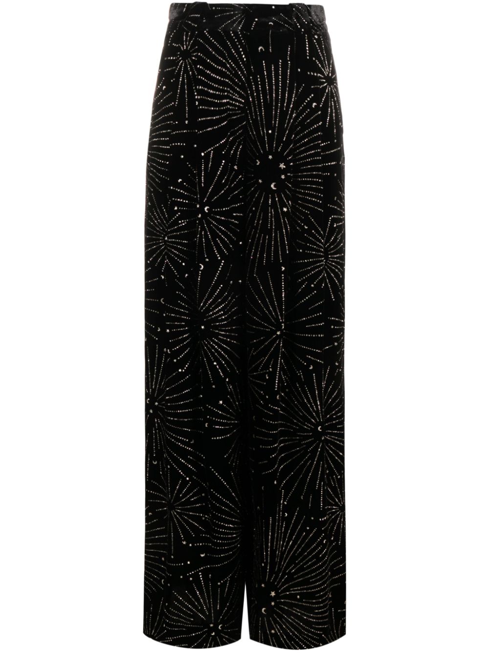 Blazé Milano crystal-embellished velvet-finish palazzo trousers - Black von Blazé Milano