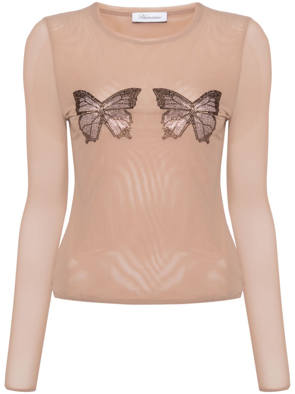 Blumarine butterfly-embellished mesh top - Neutrals von Blumarine