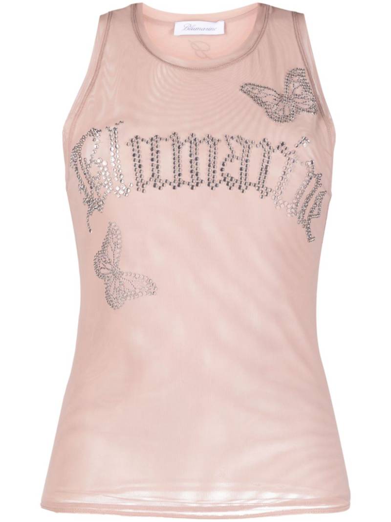 Blumarine logo-embellishment mesh tank top - Neutrals von Blumarine